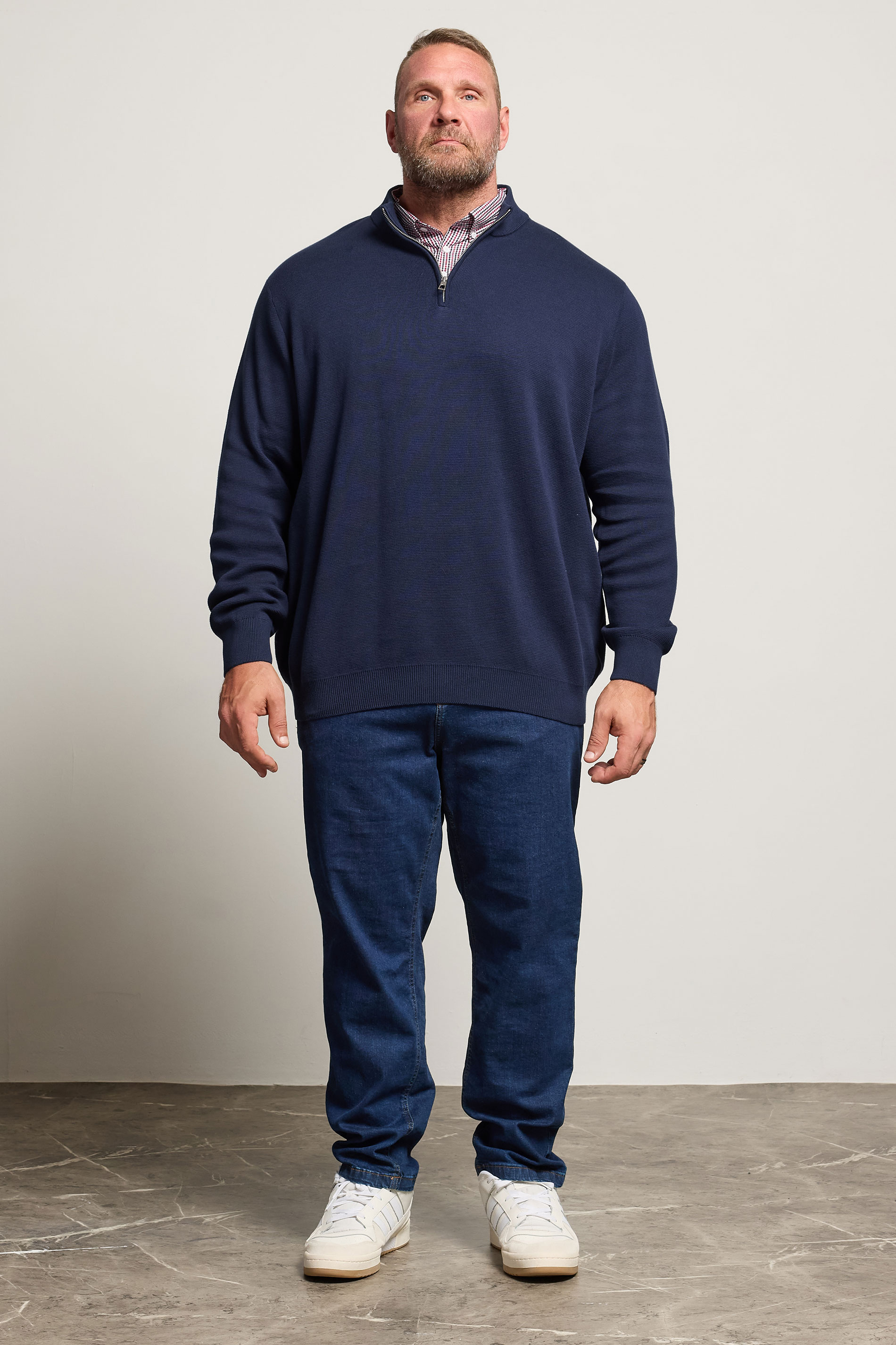 BadRhino Big & Tall Navy Blue Mock Shirt Milano Quarter Zip Jumper | BadRhino 2