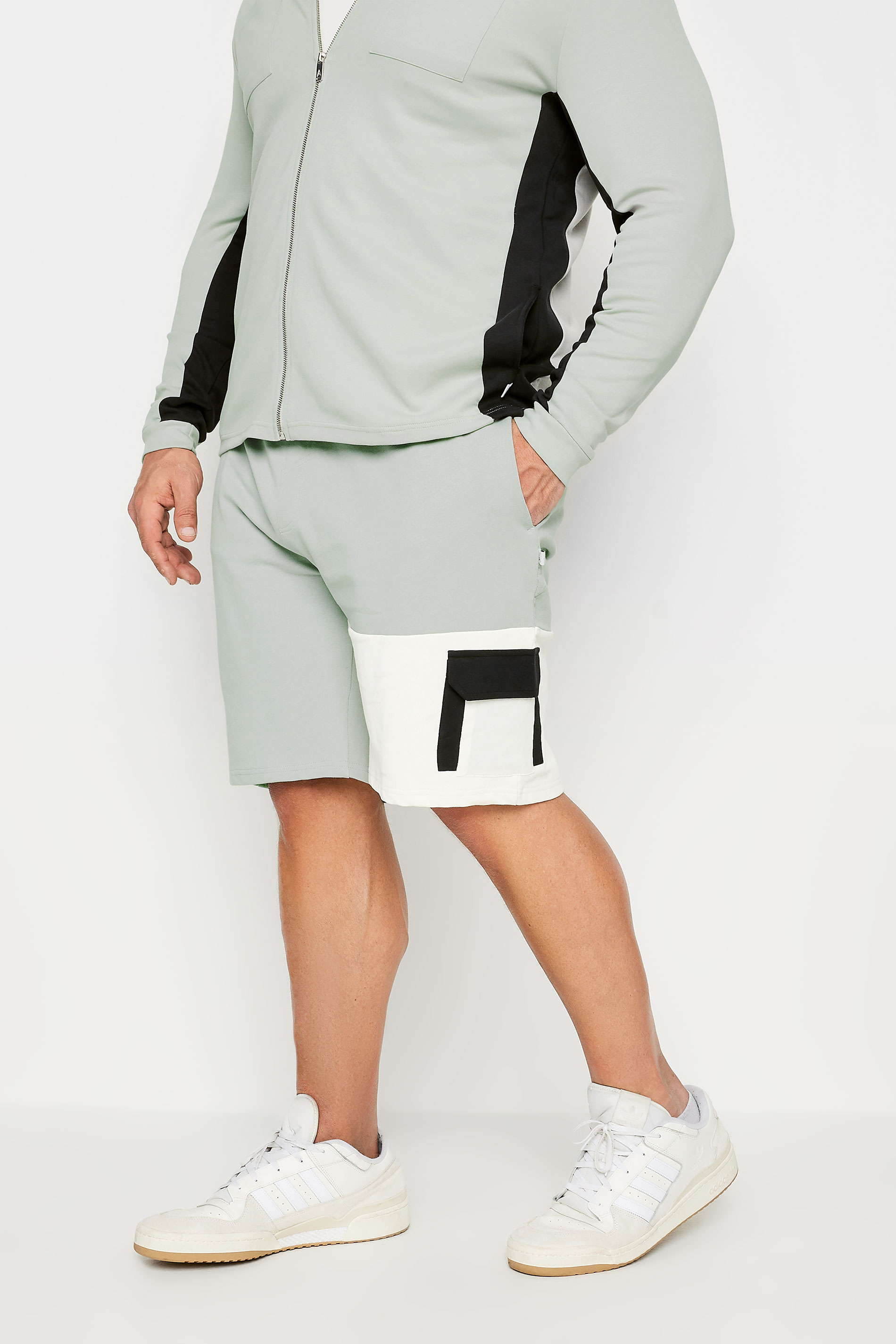 STUDIO A Big & Tall Grey Cut & Sew Panelled Shorts | BadRhino 1