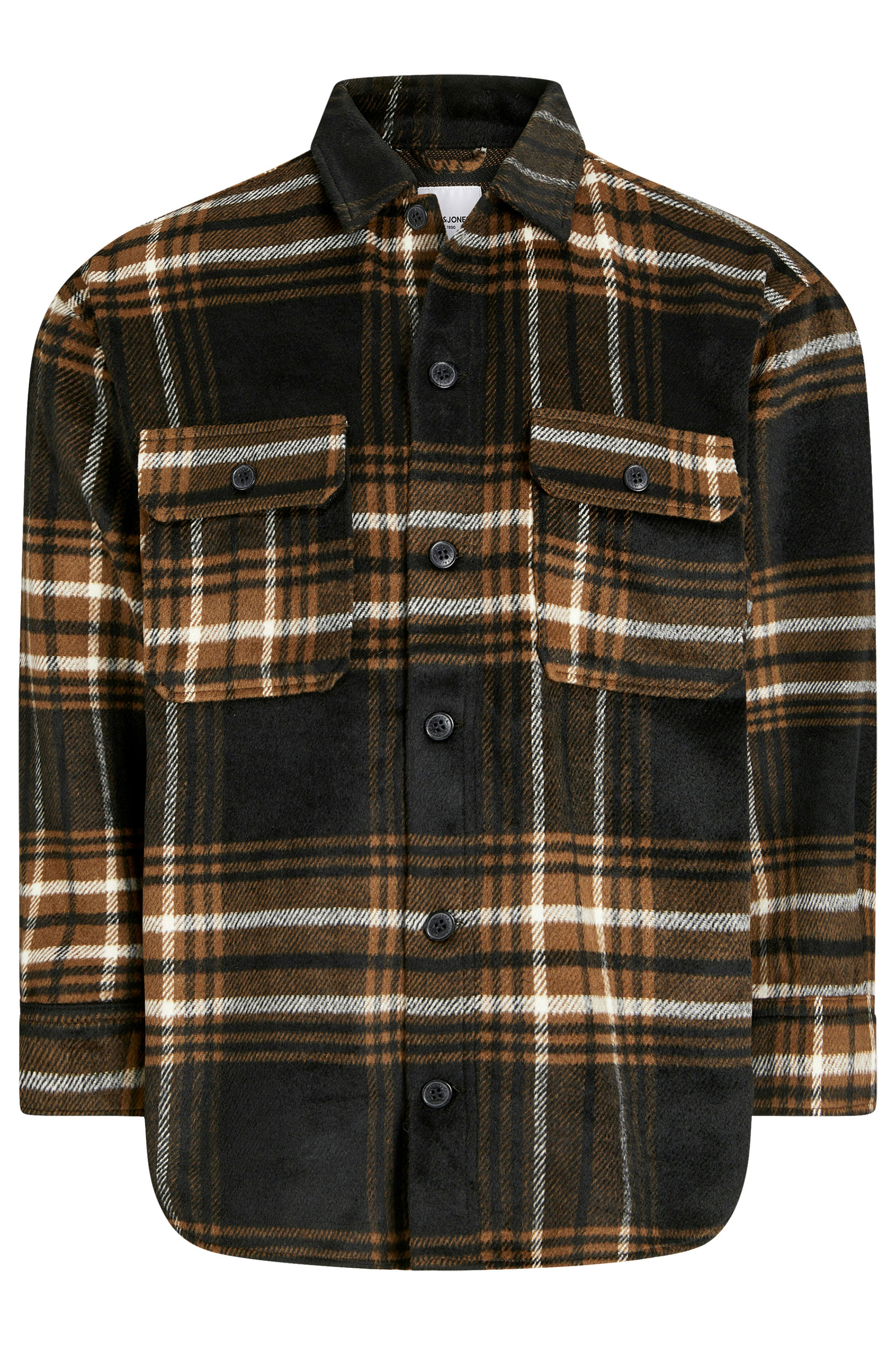 JACK & JONES Big & Tall Monks Robe Brown Check Overshirt | BadRhino 3