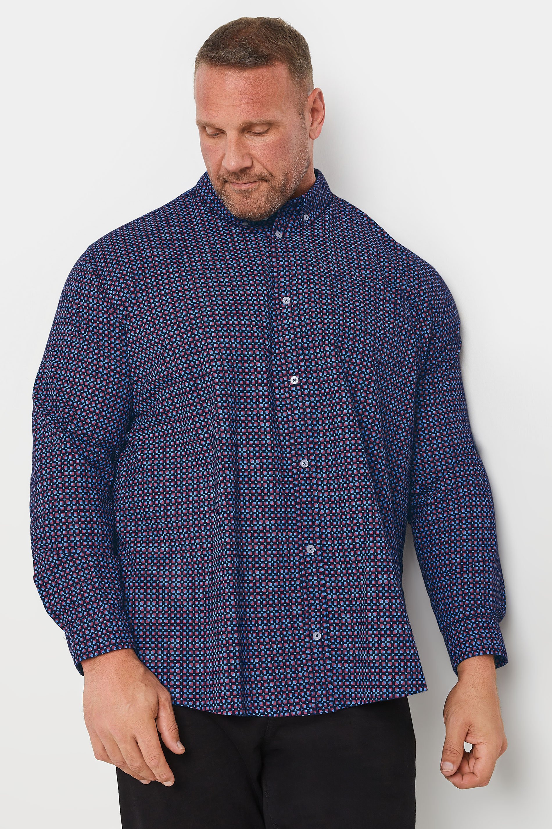 BadRhino Big & Tall Navy Blue Geometric Print Party Shirt | BadRhino 2