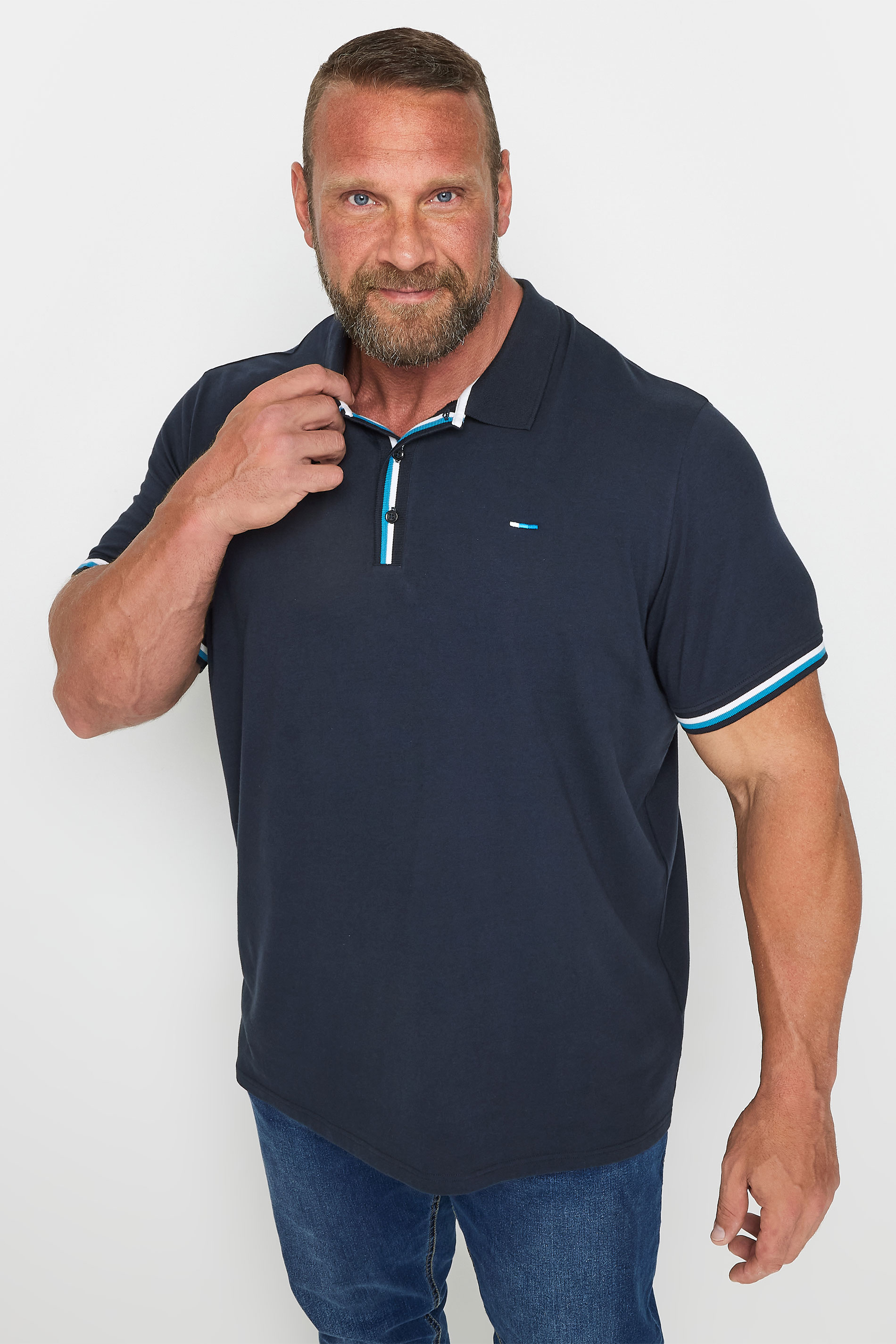 BadRhino Big & Tall Navy Blue Flag Placket Polo Shirt | BadRhino 1