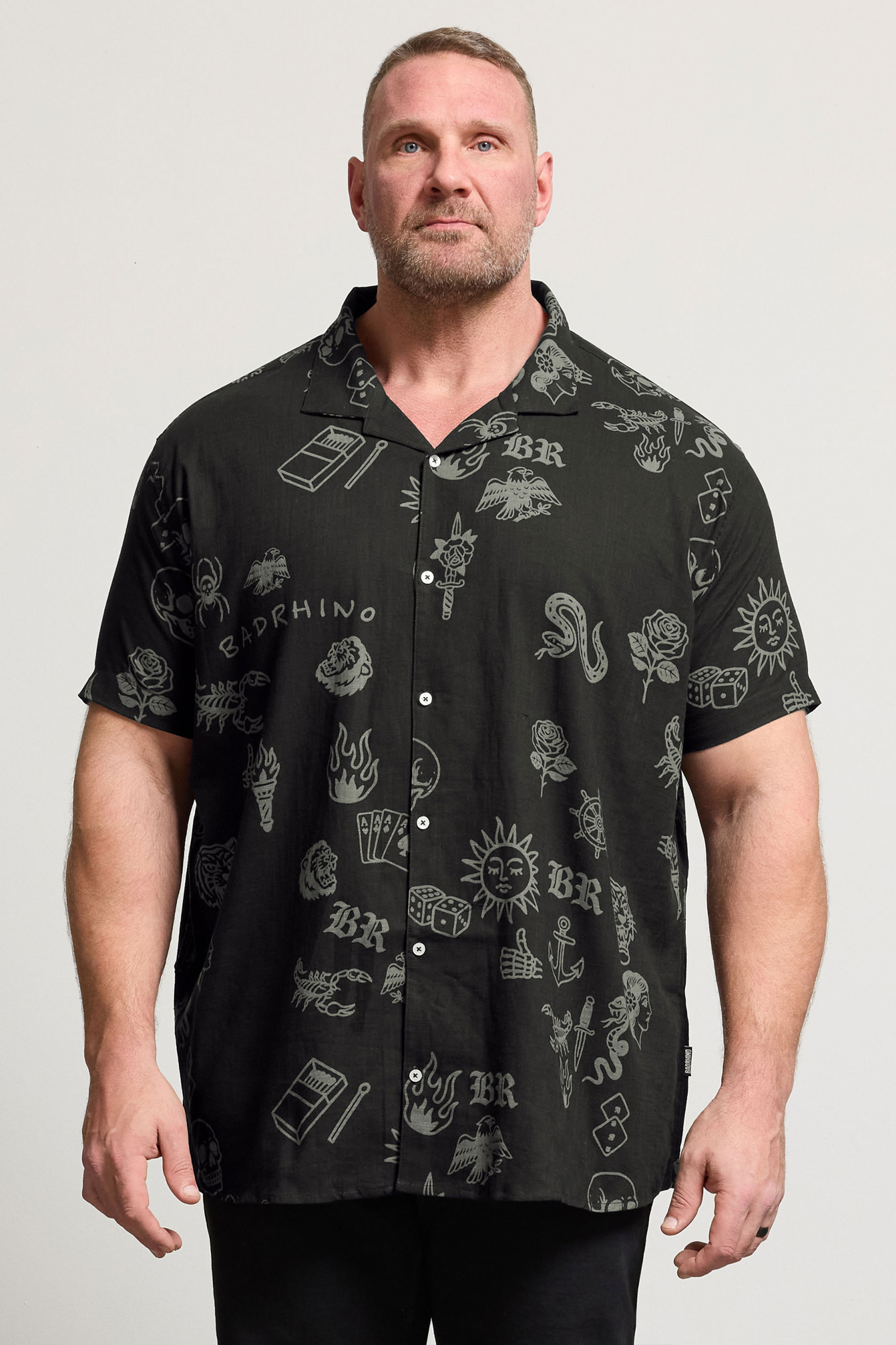 BadRhino Big & Tall Black Tattoo Print Shirt | BadRhino 1