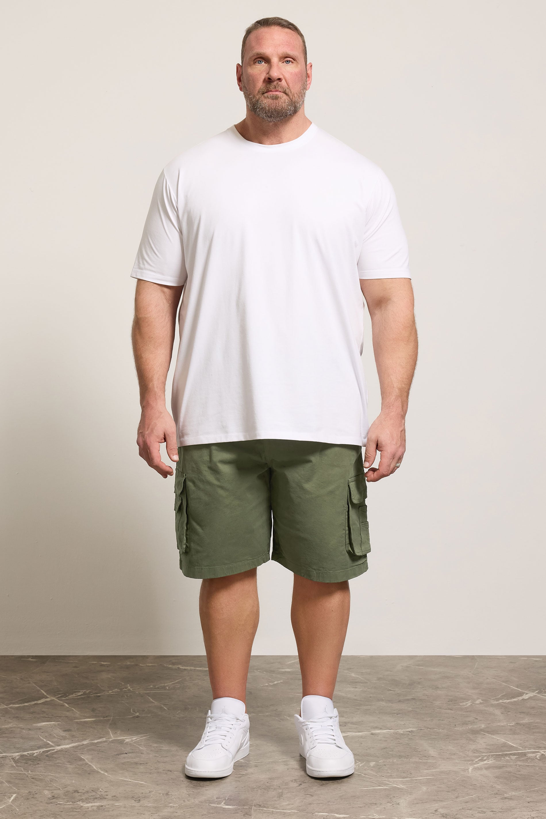 KAM Big & Tall Khaki Green Elastic Waist Cargo Shorts | BadRhino 1