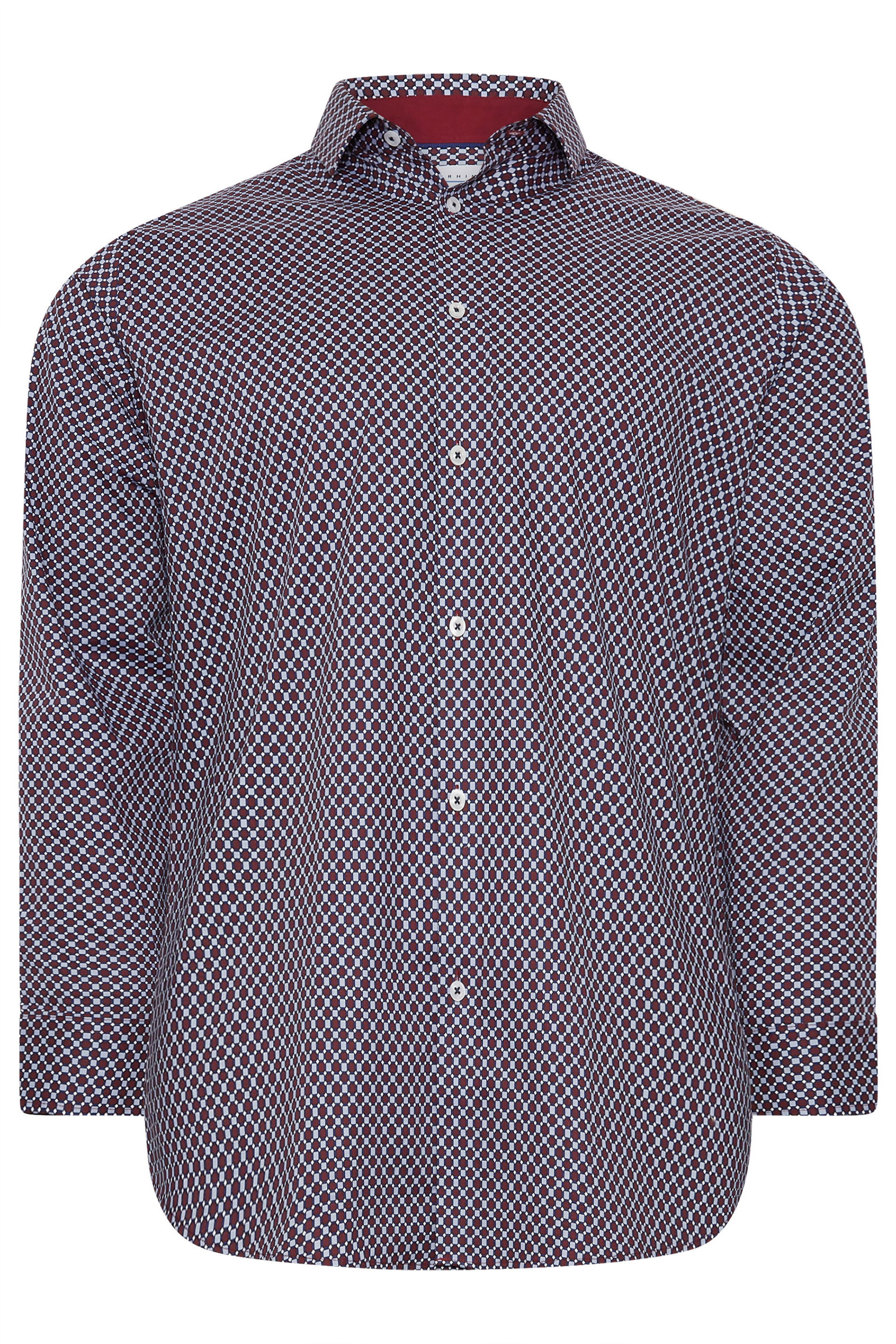 BadRhino Tailoring Big & Tall Navy Blue & Red Geometric Print Formal Shirt | BadRhino 4