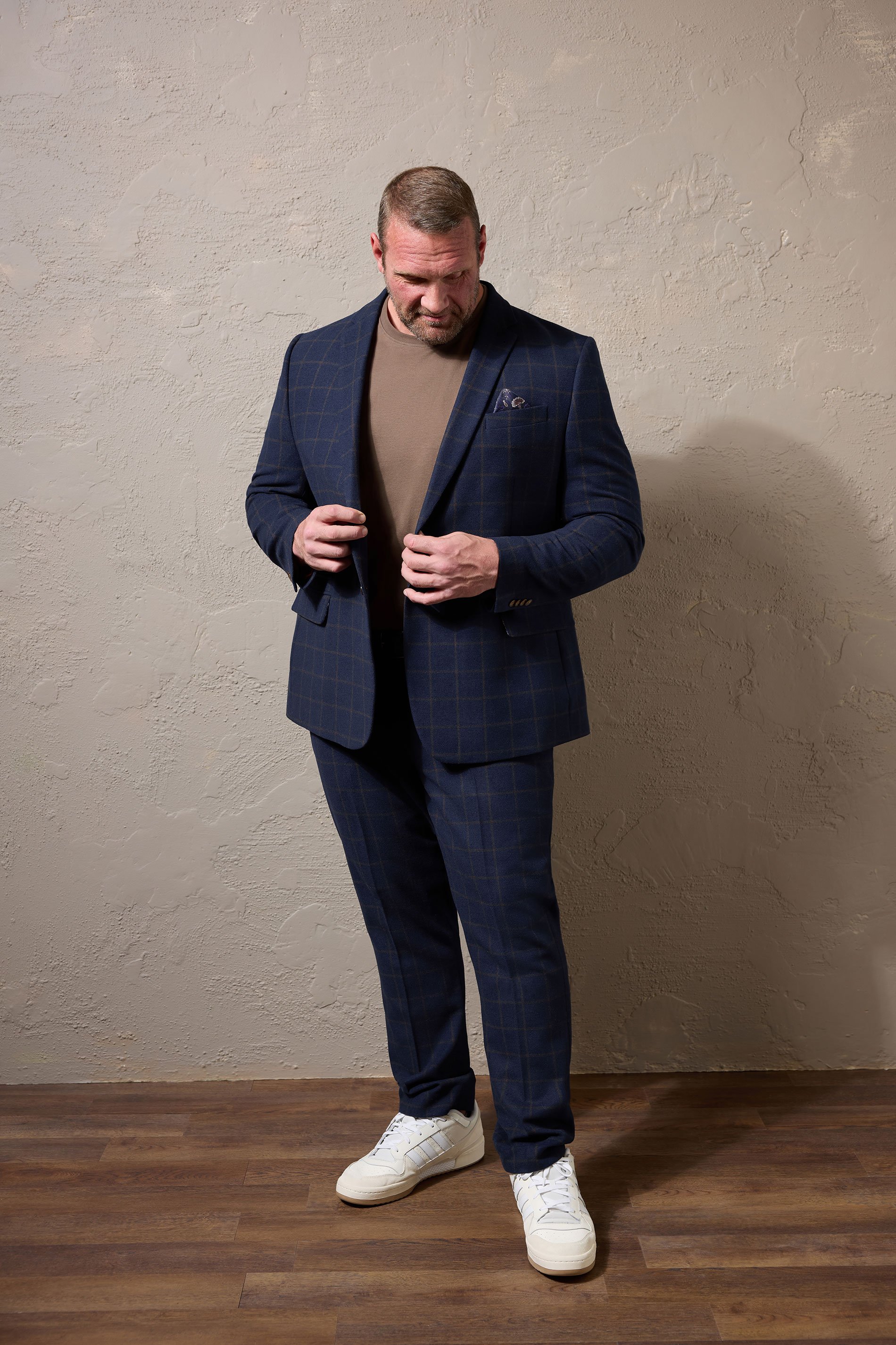 BadRhino Tailoring Big & Tall Navy Blue & Rust Orange Tweed Checked Suit Jacket | BadRhino 2