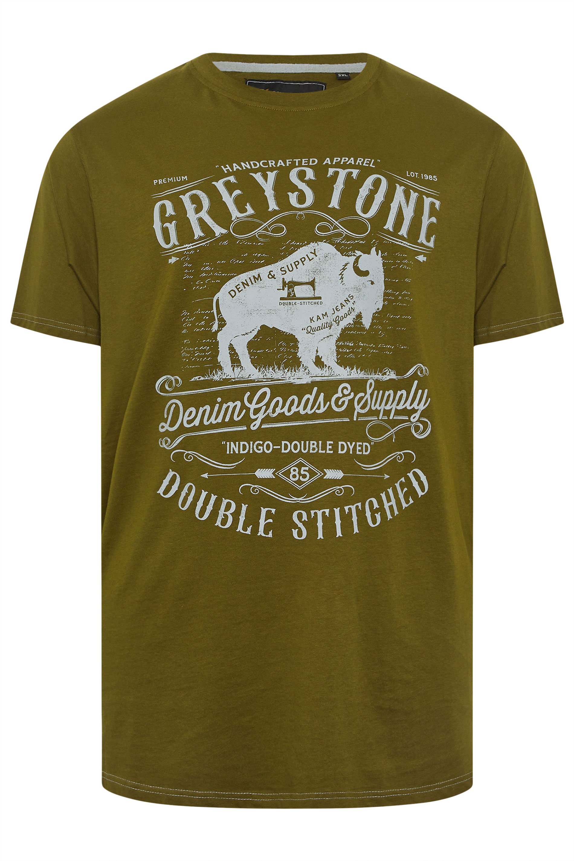KAM Olive Green 'Greystone' Graphic Print T-Shirt | BadRhino 3