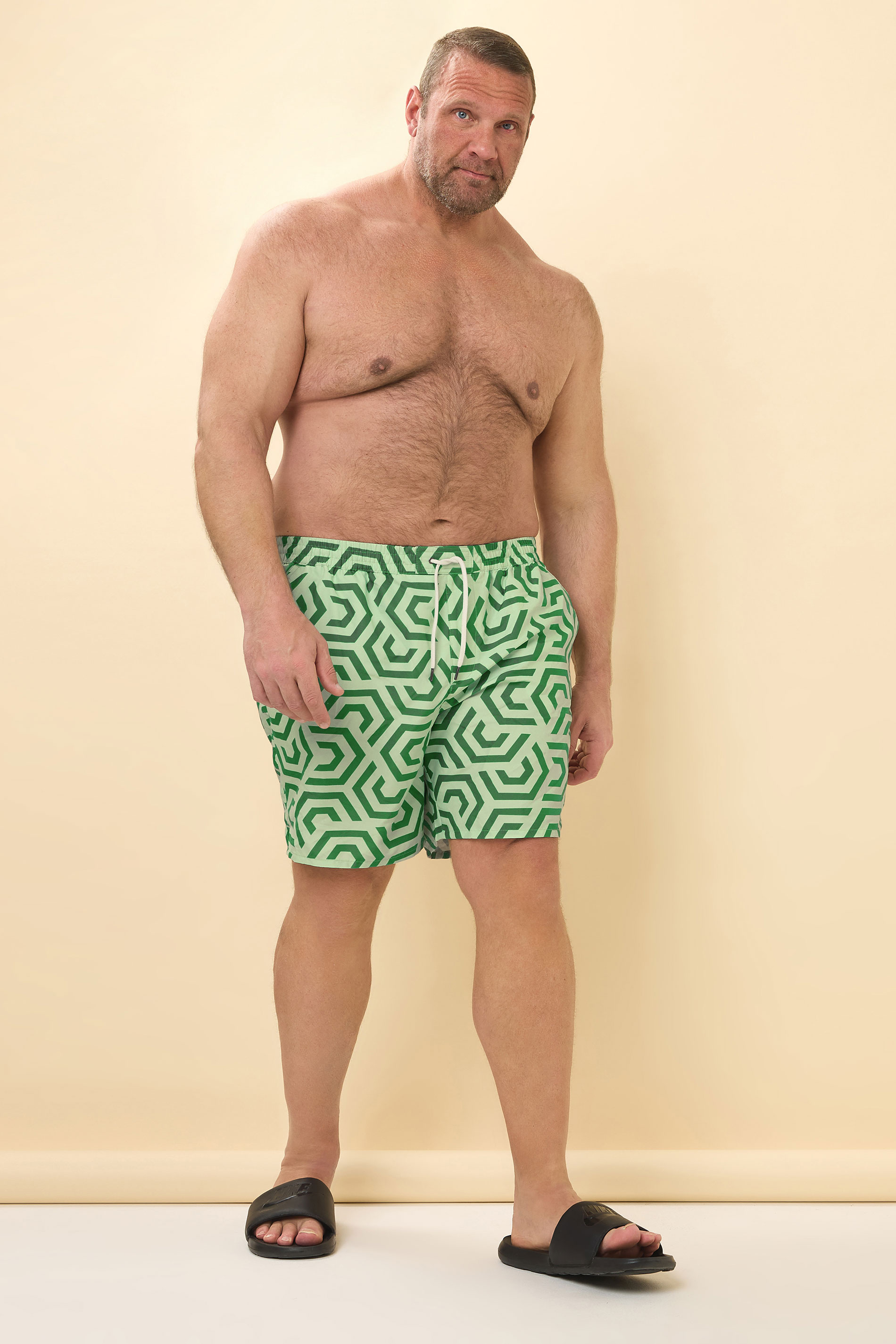 BadRhino Big & Tall Green Geometric Swim Shorts | BadRhino 5