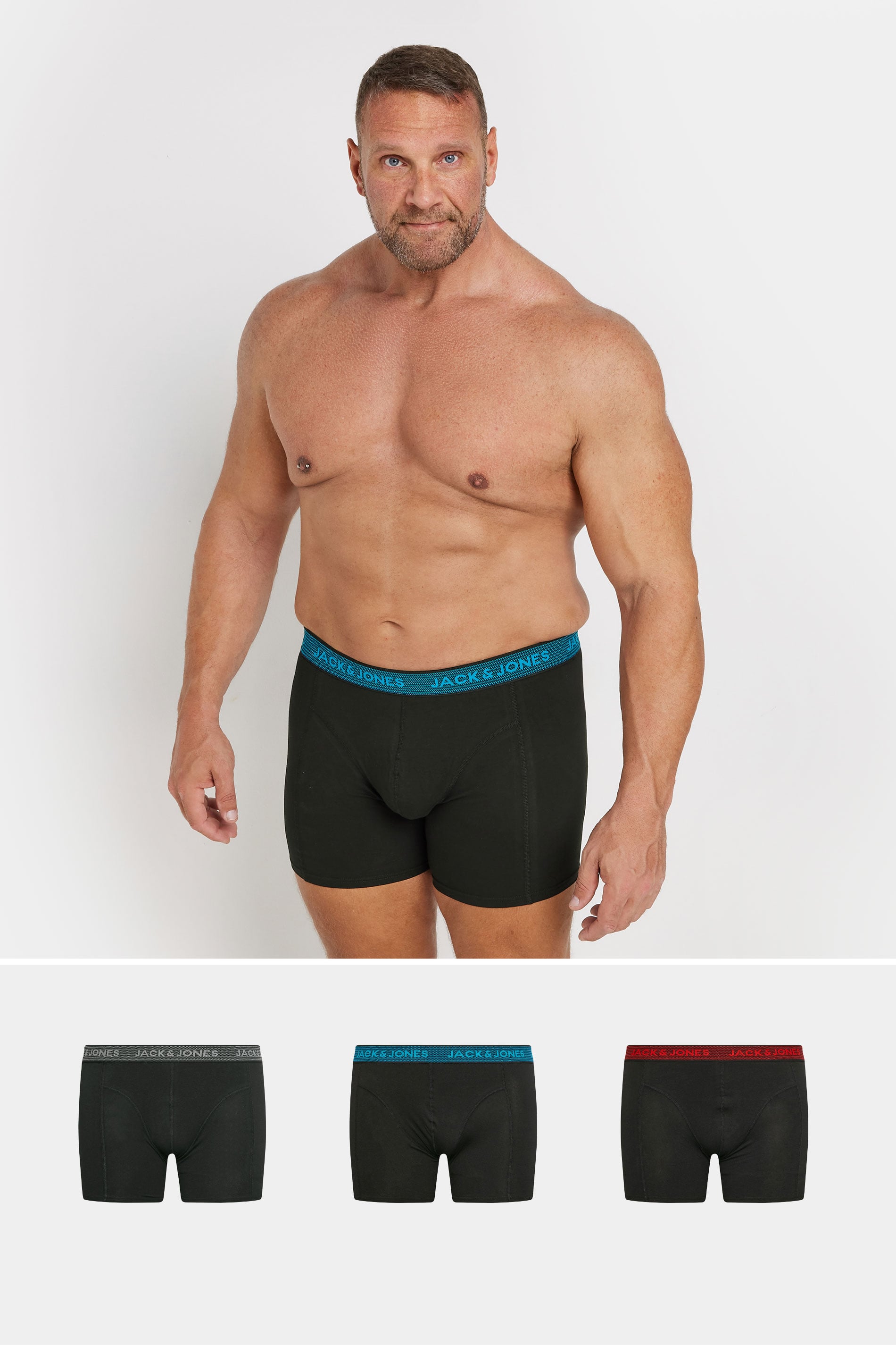 JACK & JONES Big & Tall Grey 3 Pack Boxers | BadRhino 1