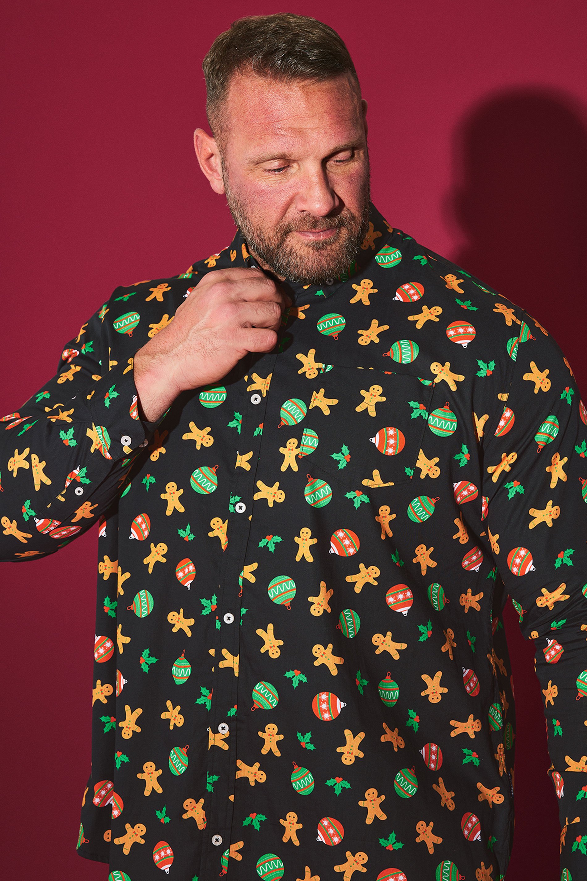 BadRhino Big & Tall Black Gingerbread Print Shirt | BadRhino 1