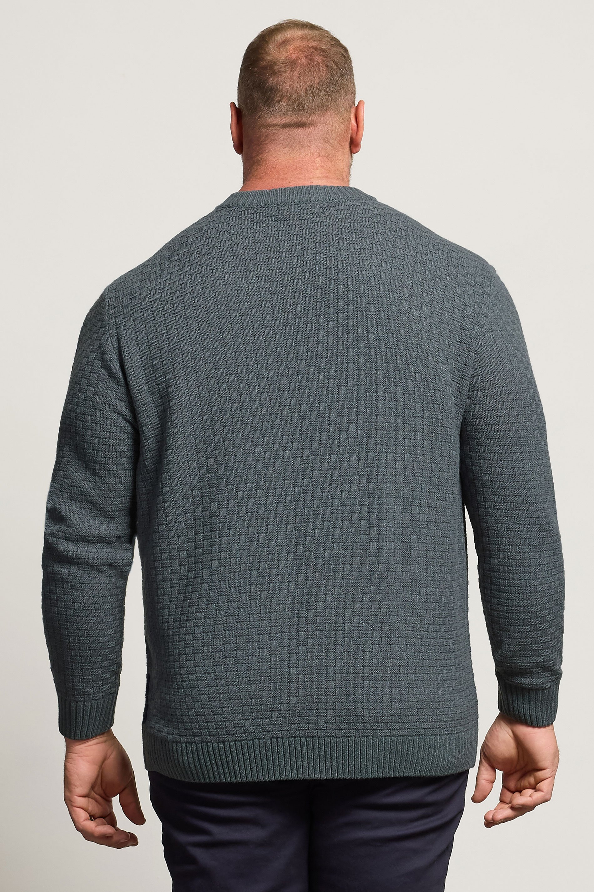 BadRhino Big & Tall Storm Blue Textured Crew Neck Knitted Jumper | BadRhino 3