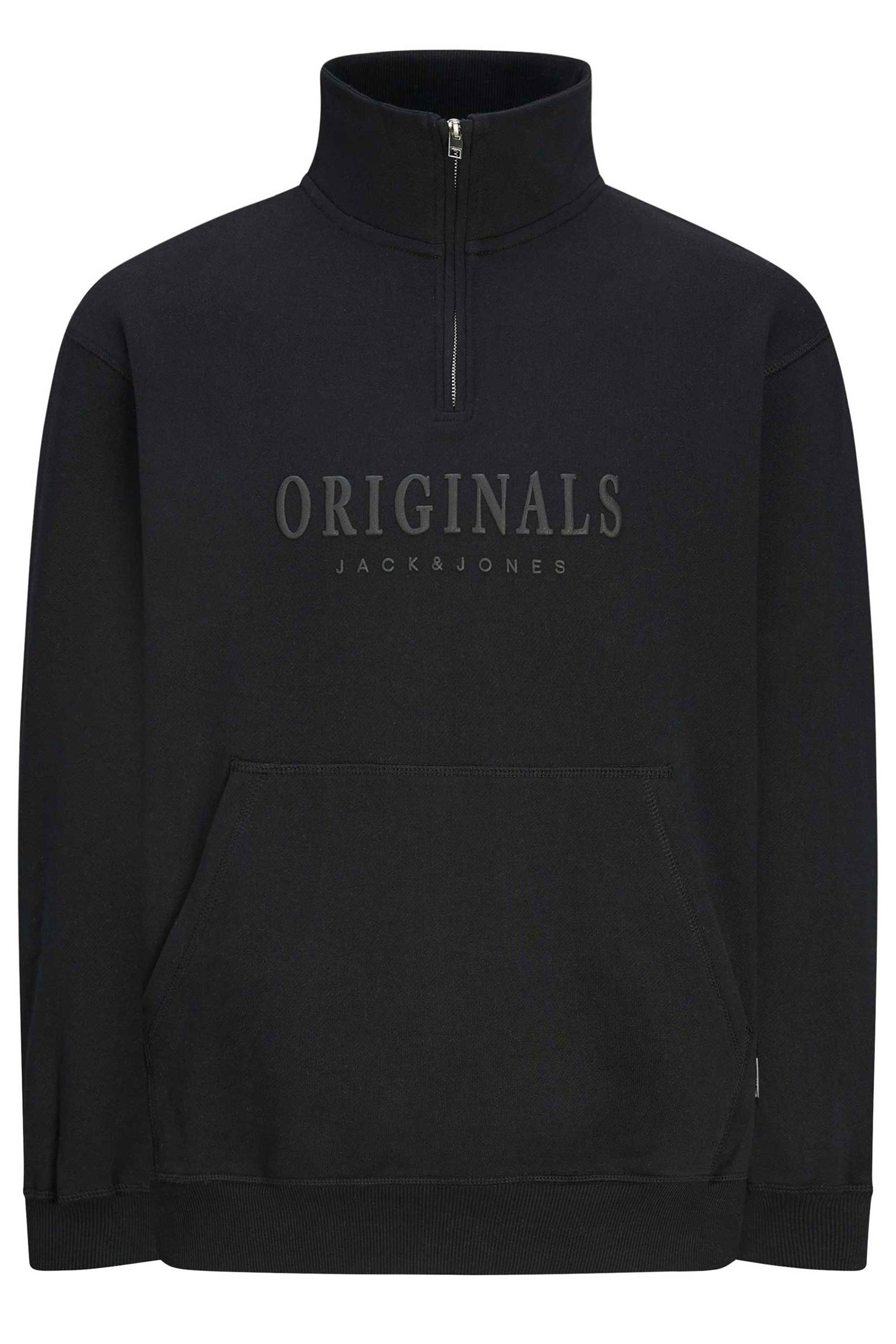 JACK & JONES Big & Tall Black 'Originals' Quarter Zip Sweatshirt | BadRhino 2