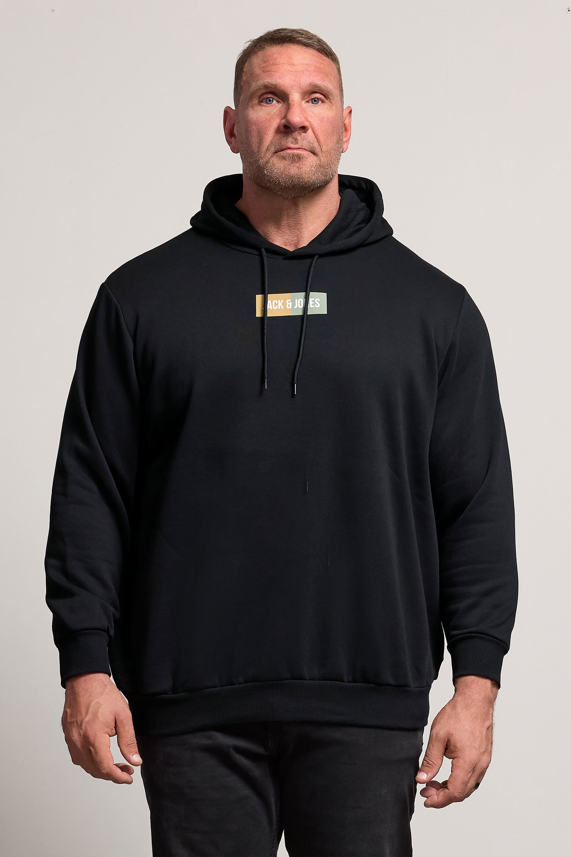 JACK & JONES Big & Tall Black Pan Logo Hoodie | BadRhino 1