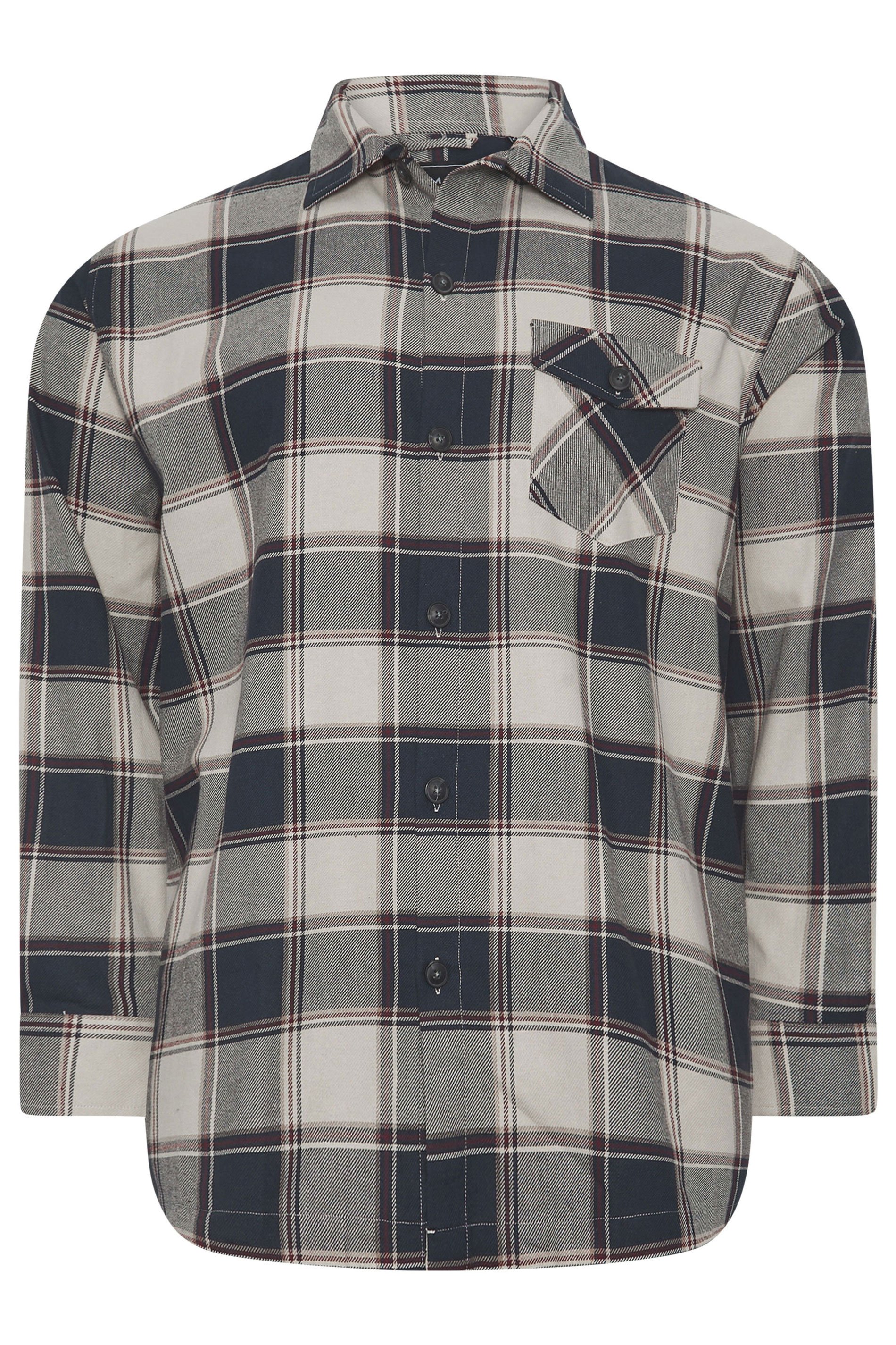 KAM Big & Tall Navy Cotton Twill Checked Overshirt | BadRhino 4