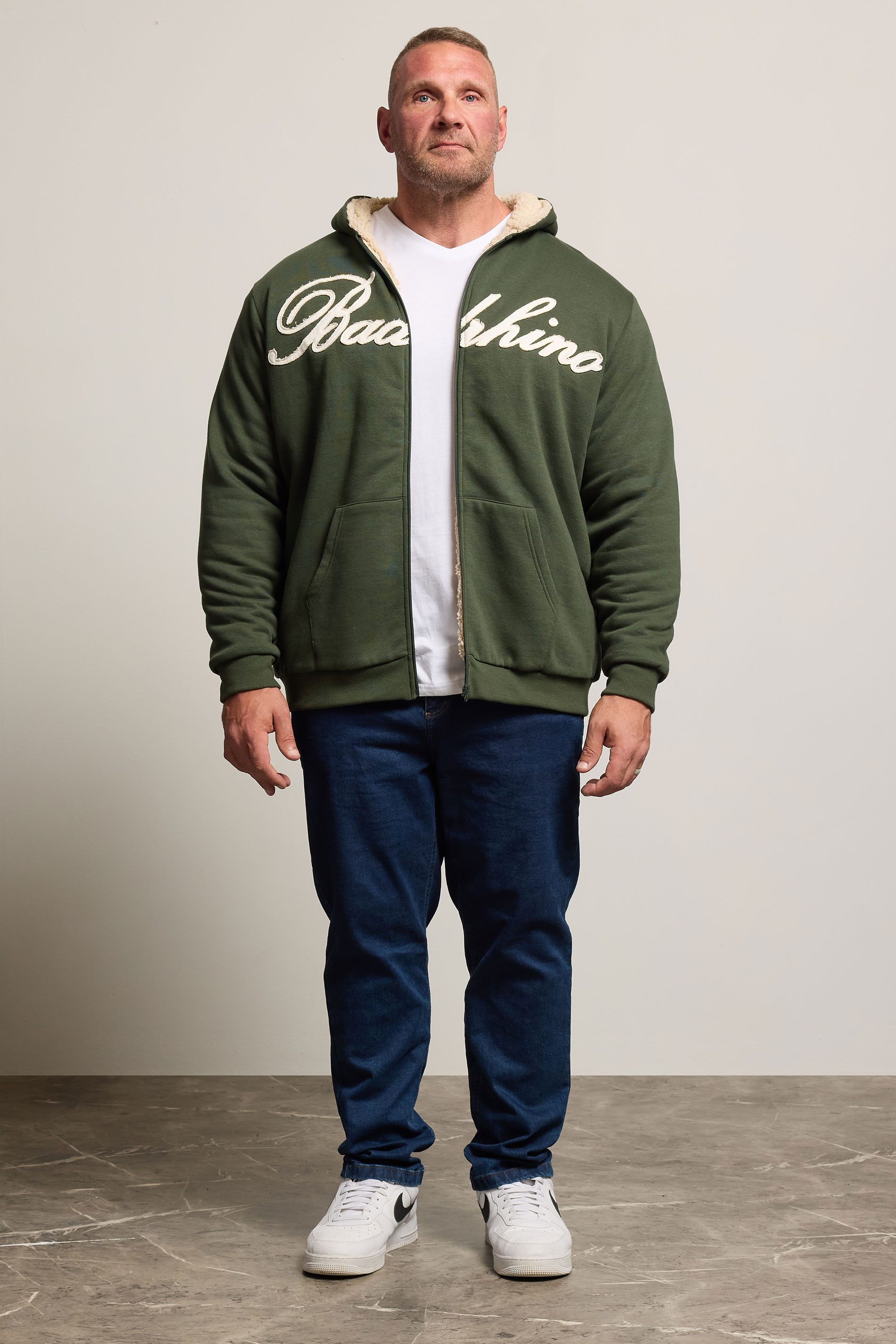 BadRhino Big & Tall Dark Green Borg Lined Zip Through Hoodie | BadRhino 2