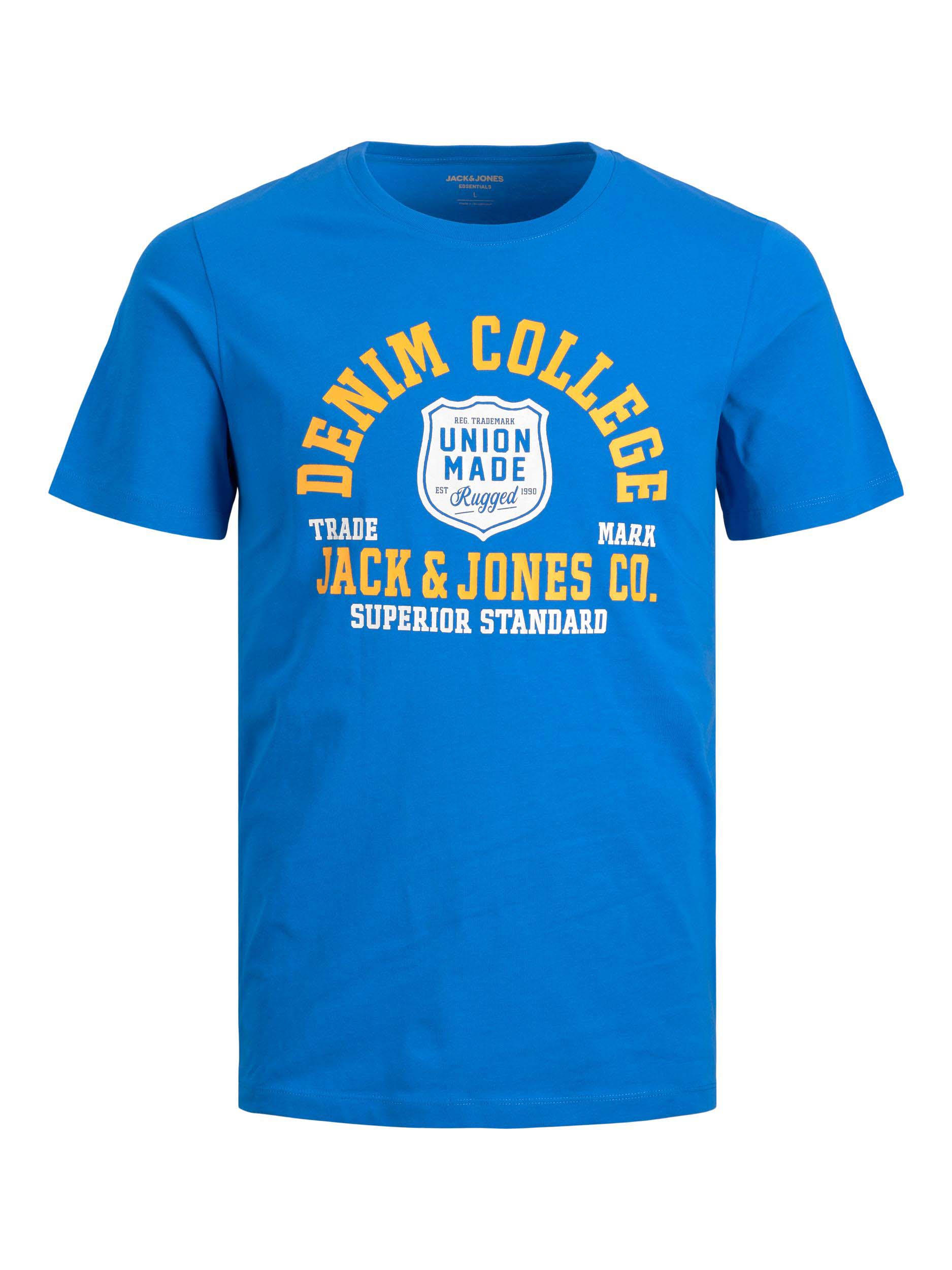 JACK & JONES Big & Tall Blue Denim College Logo T-Shirt | BadRhino 2