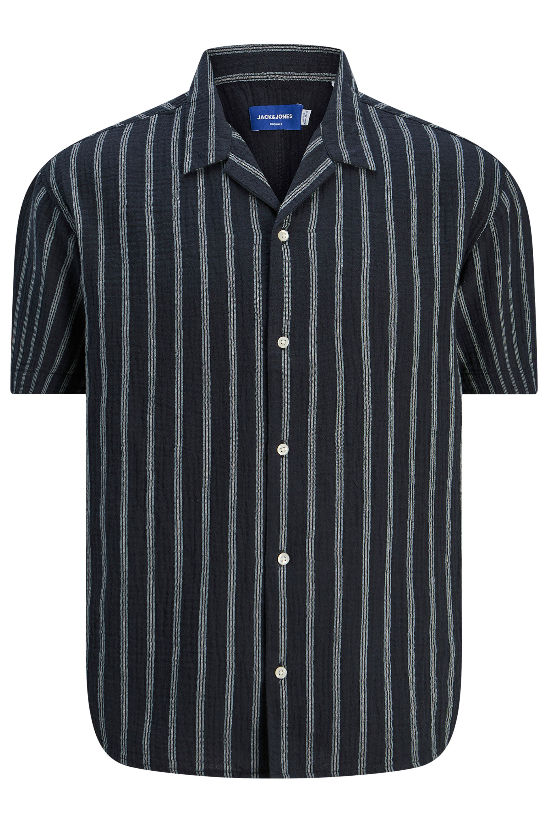 JACK & JONES Big & Tall Navy Blue & White Stripe Resort Shirt | BadRhino 2