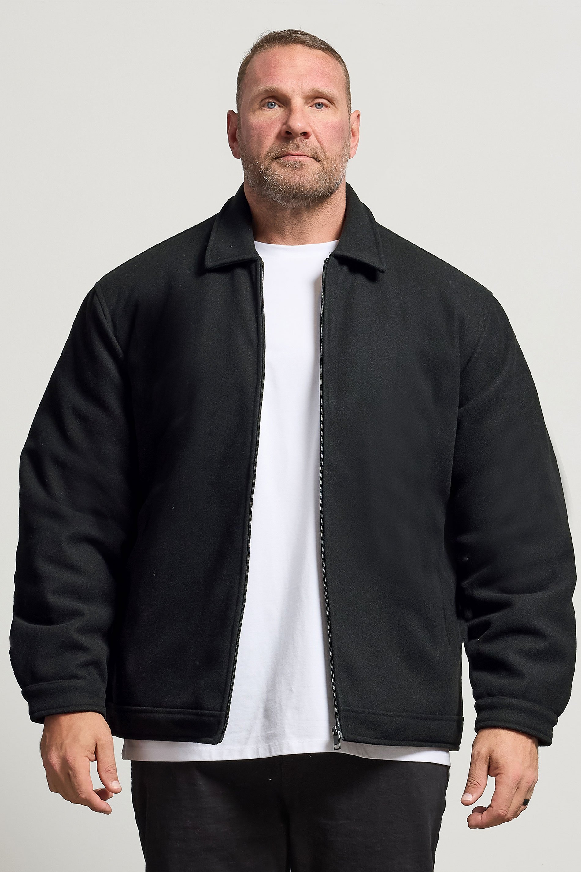 D555 Big & Tall Black Collared Harrington Jacket | BadRhino 1