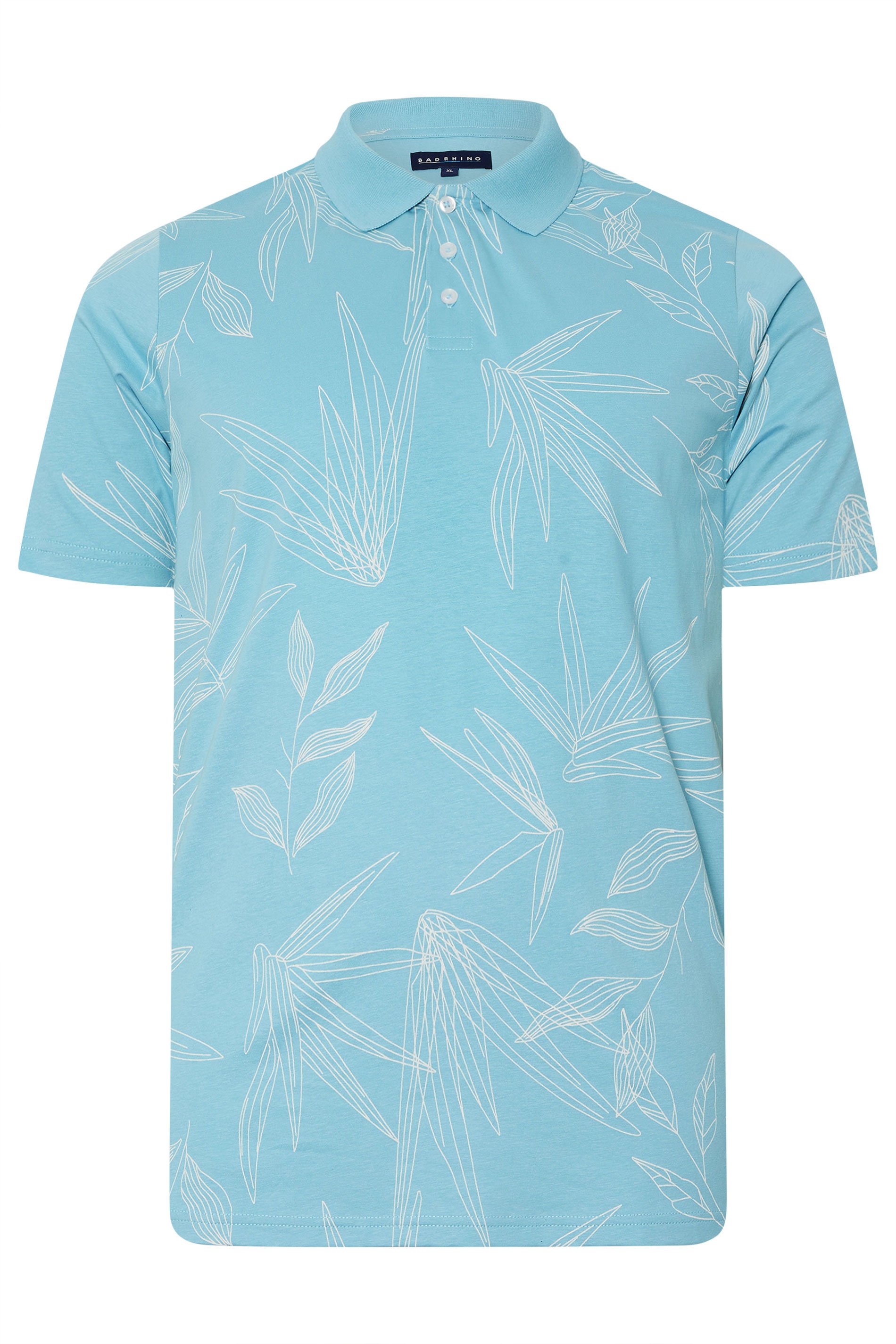 BadRhino Big & Tall Light Blue Leaf Print Polo Shirt | BadRhino 7