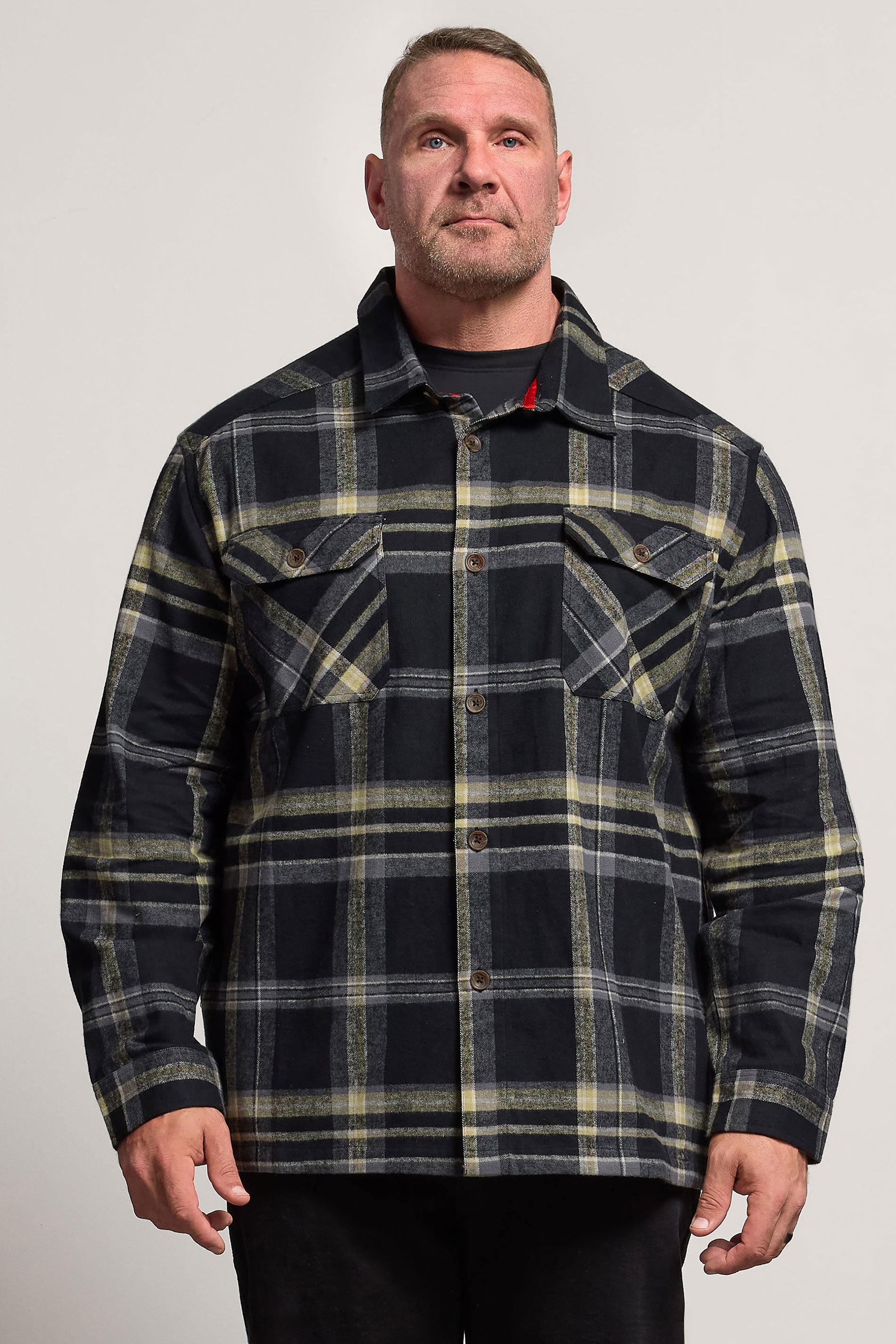 D555 Big & Tall Black Check Overshirt | BadRhino 1
