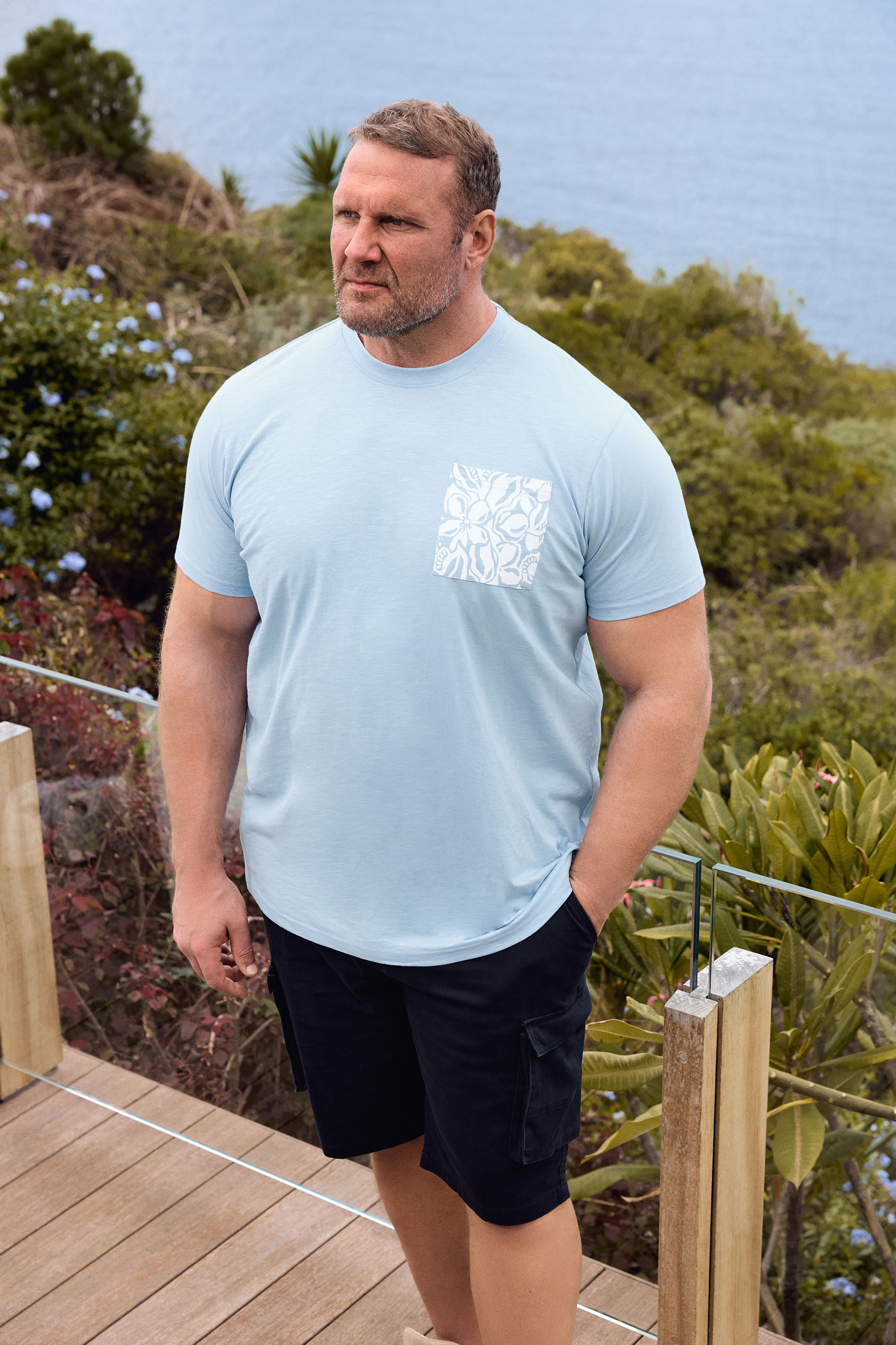 BadRhino Big & Tall Light Blue Flower Pocket T-Shirt | BadRhino 3