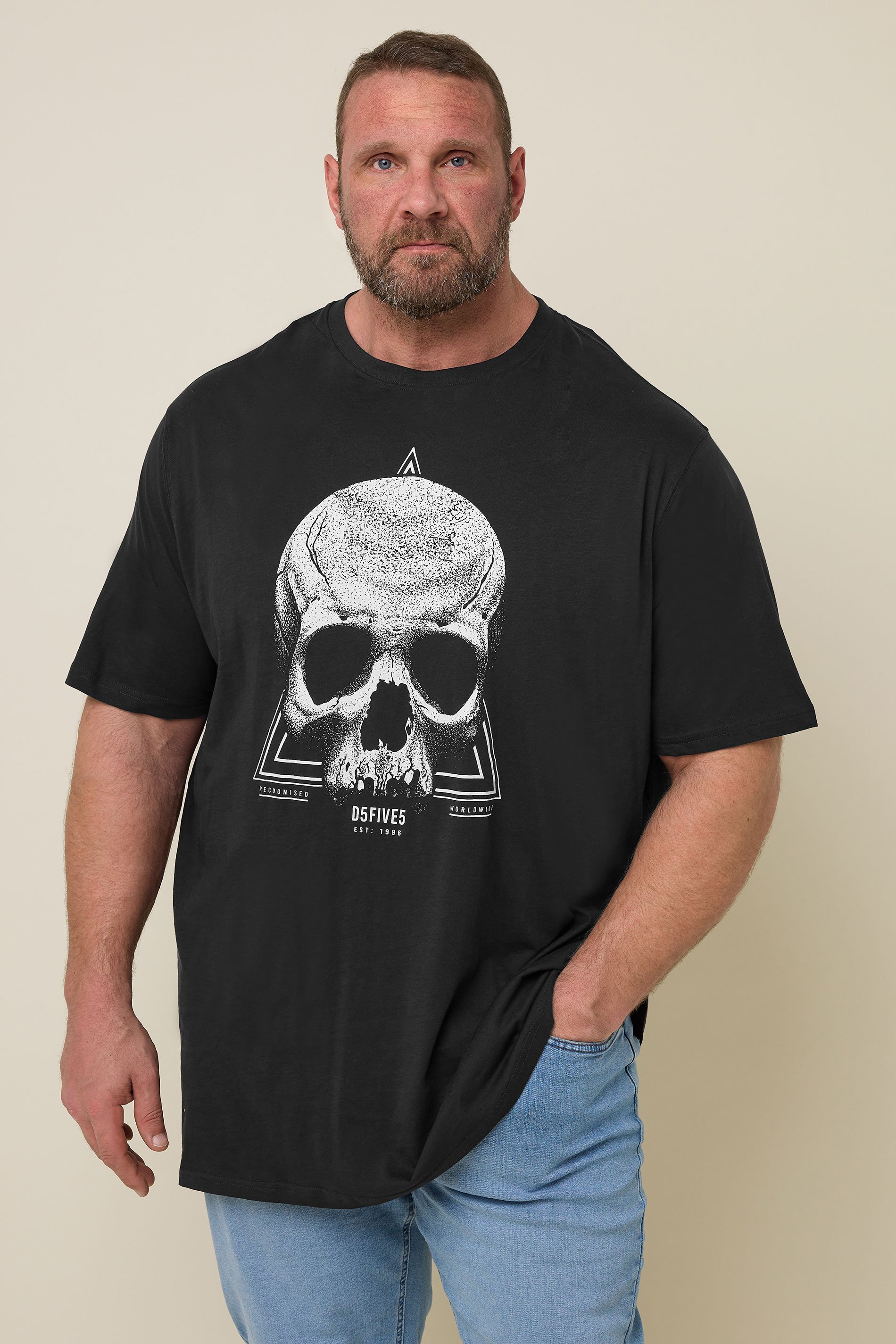 D555 Big & Tall Black Washed Skull T-Shirt | BadRhino 1