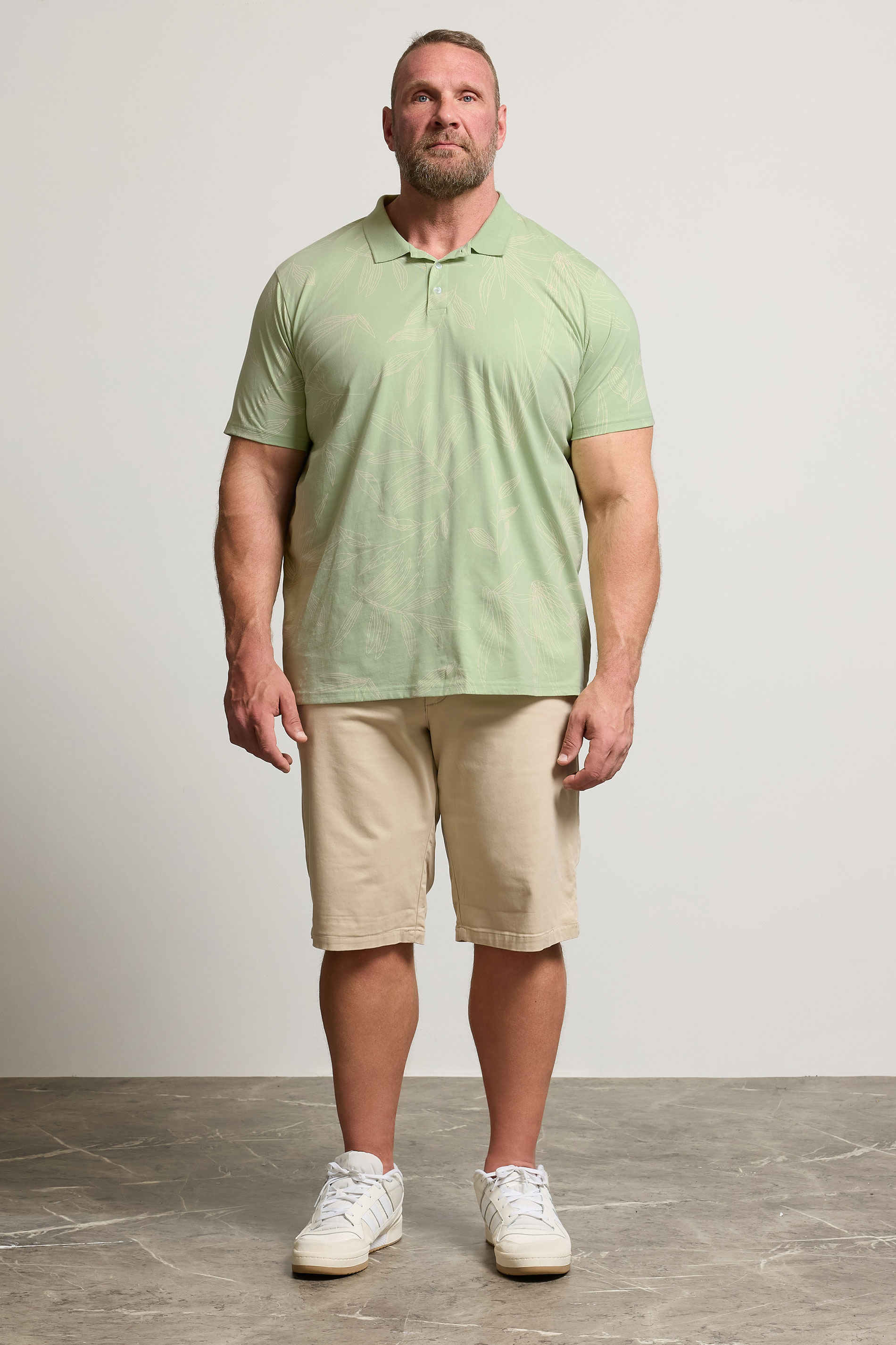 BadRhino Big & Tall Sage Green Leaf Print Polo Shirt | BadRhino 3