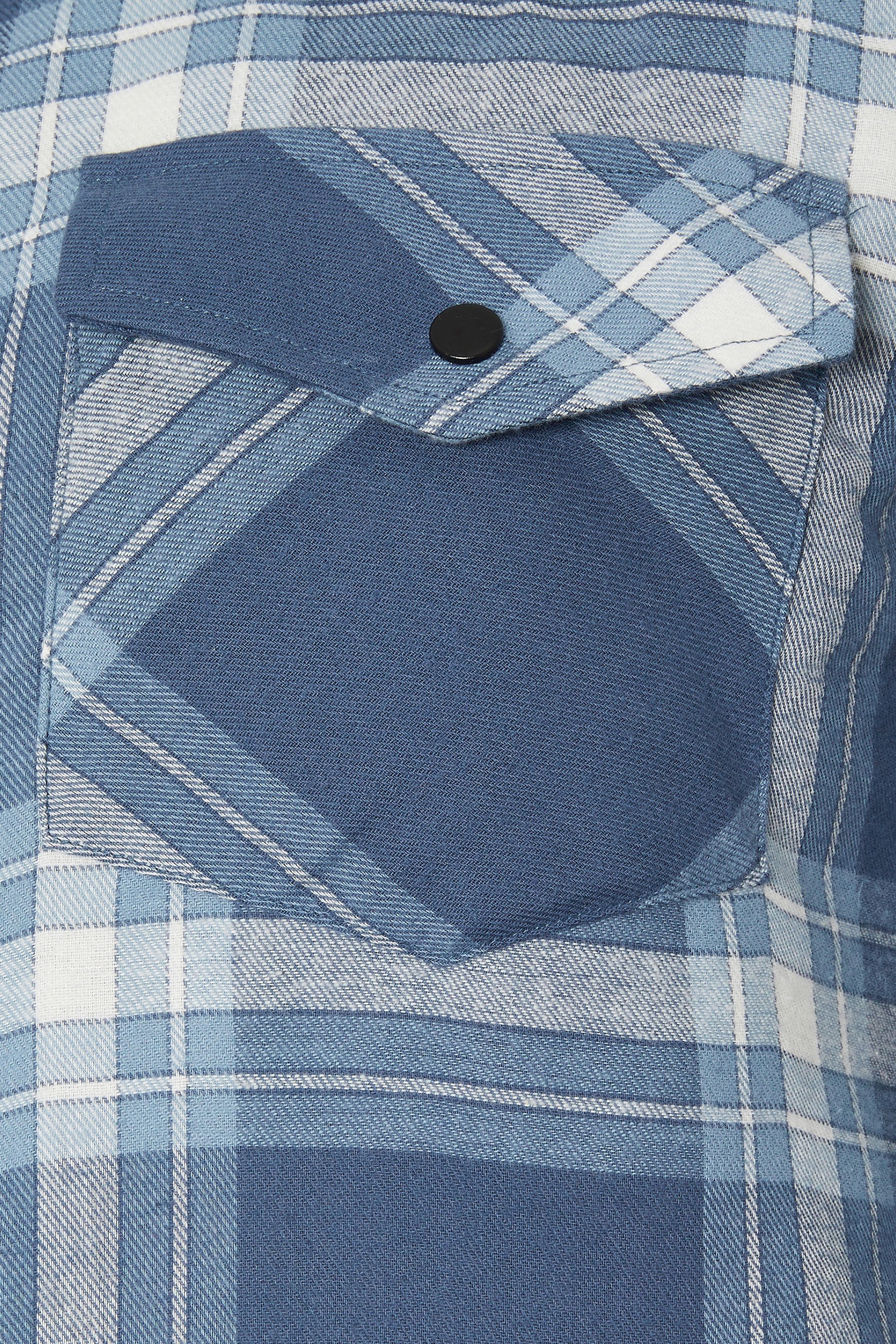 KAM Big & Tall Denim Blue Quilted Long Sleeve Check Overshirt | BadRhino 3