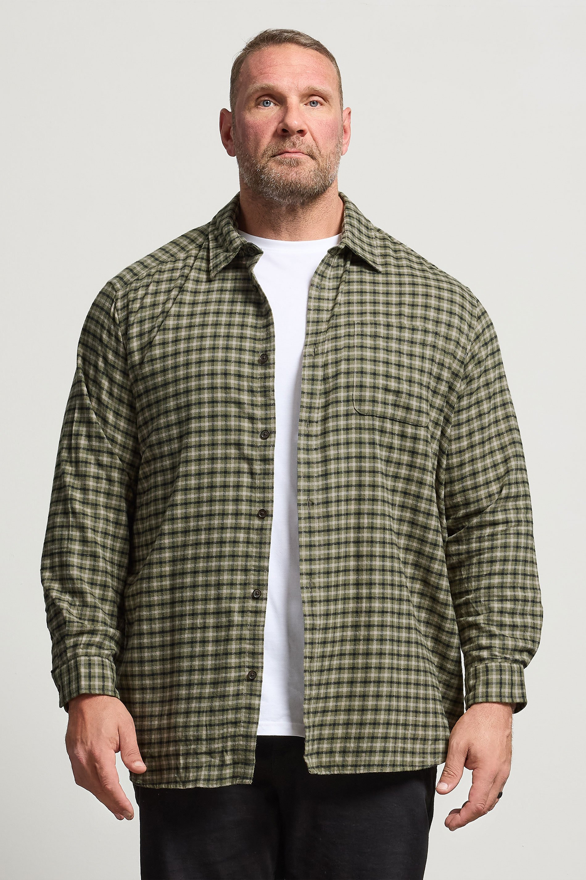 JACK & JONES Big & Tall Olive Green Check Shirt | BadRhino 1