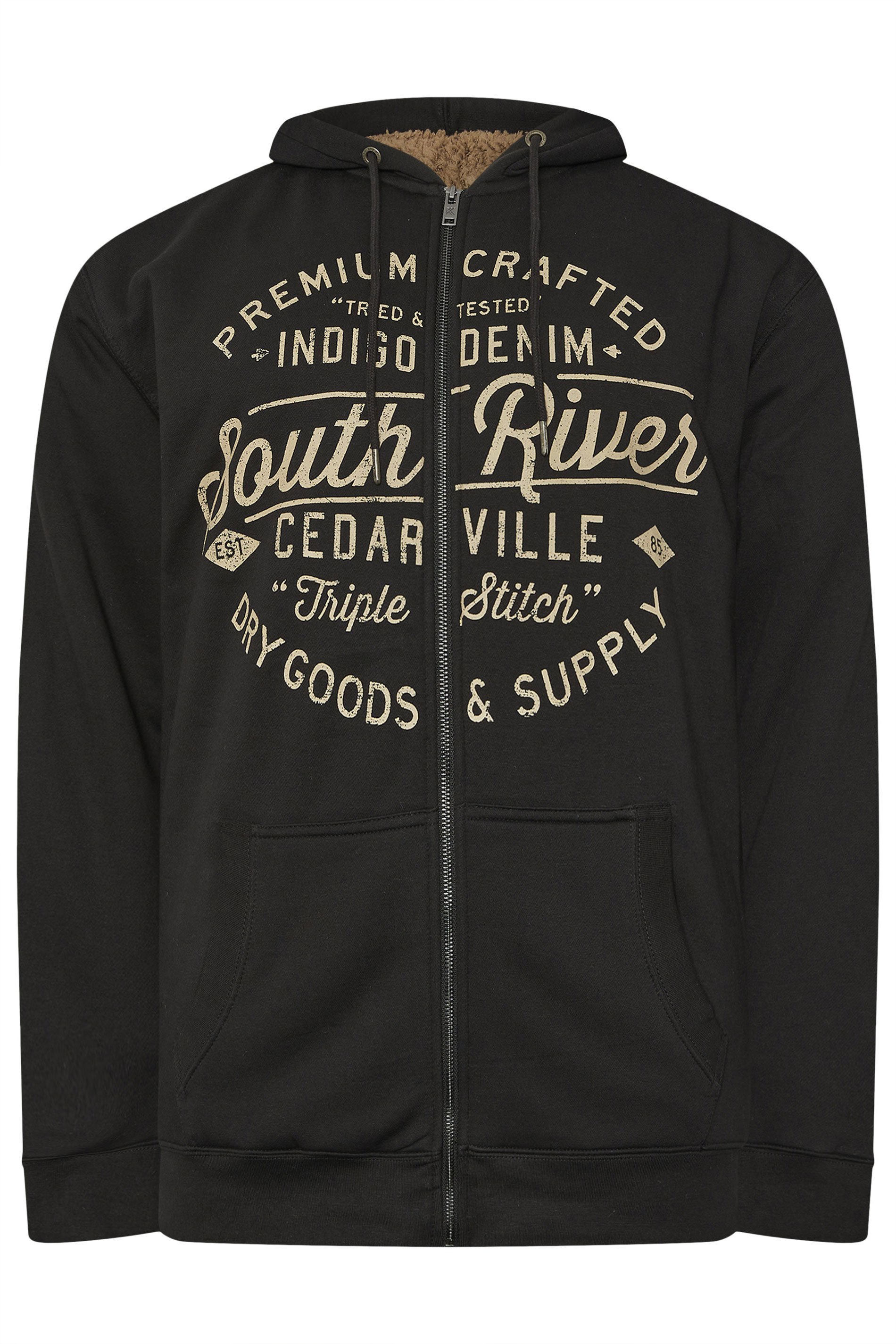 KAM Big & Tall Black 'South River' Fleece Lined Hoodie | BadRhino 1