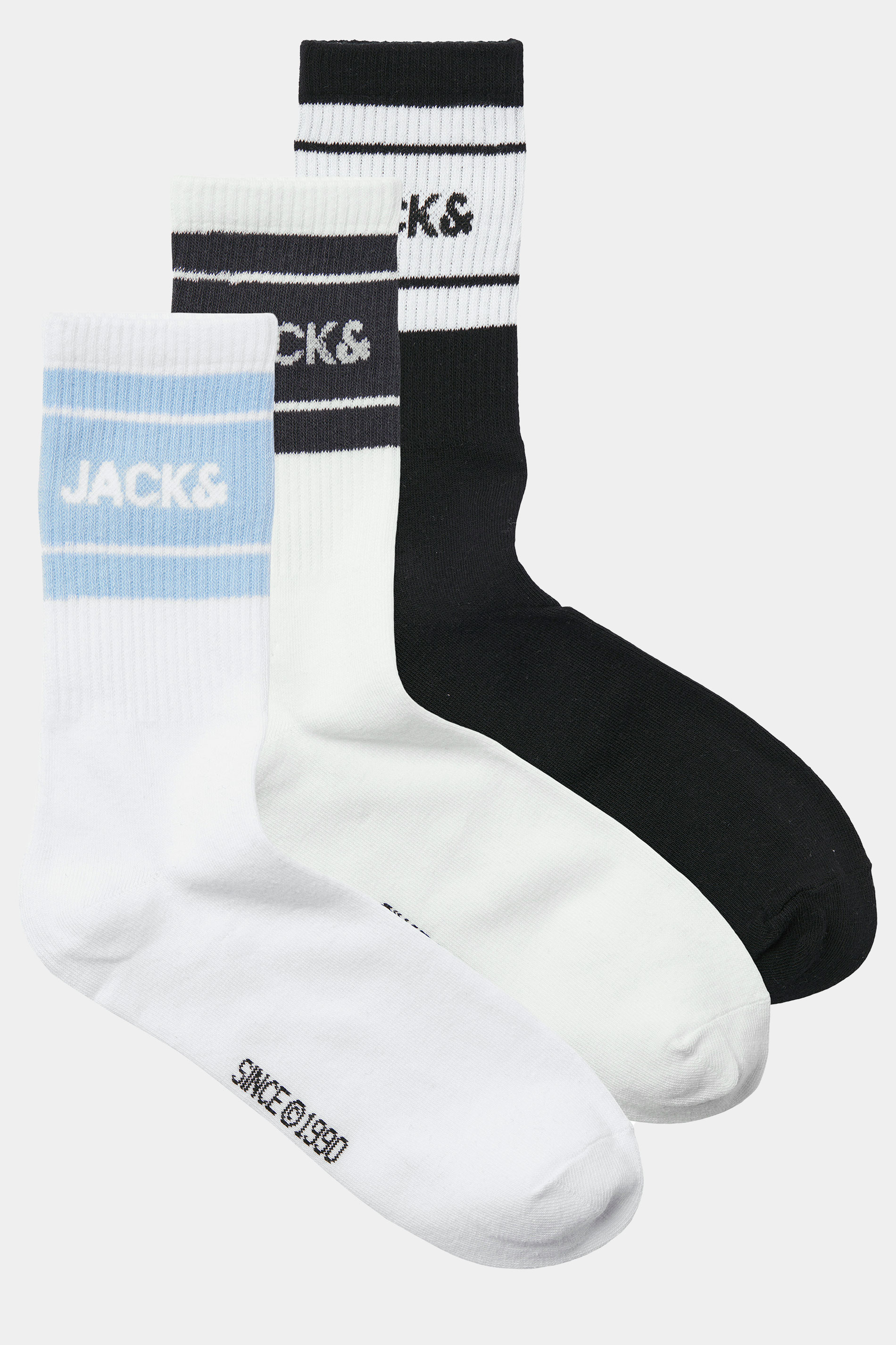 JACK & JONES 3 Pack Black & White Tennis Socks | BadRhino 1