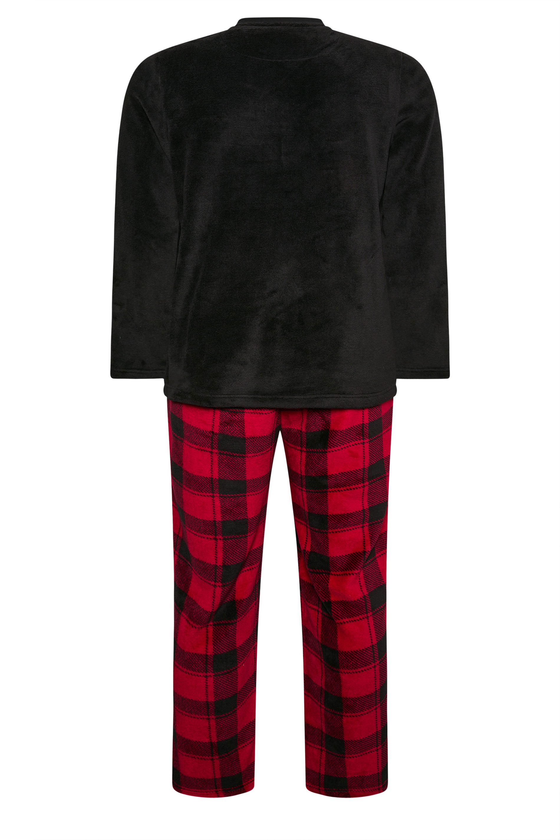 BadRhino Big & Tall Black & Red Tartan Fleece Pyjama Set | BadRhino 5