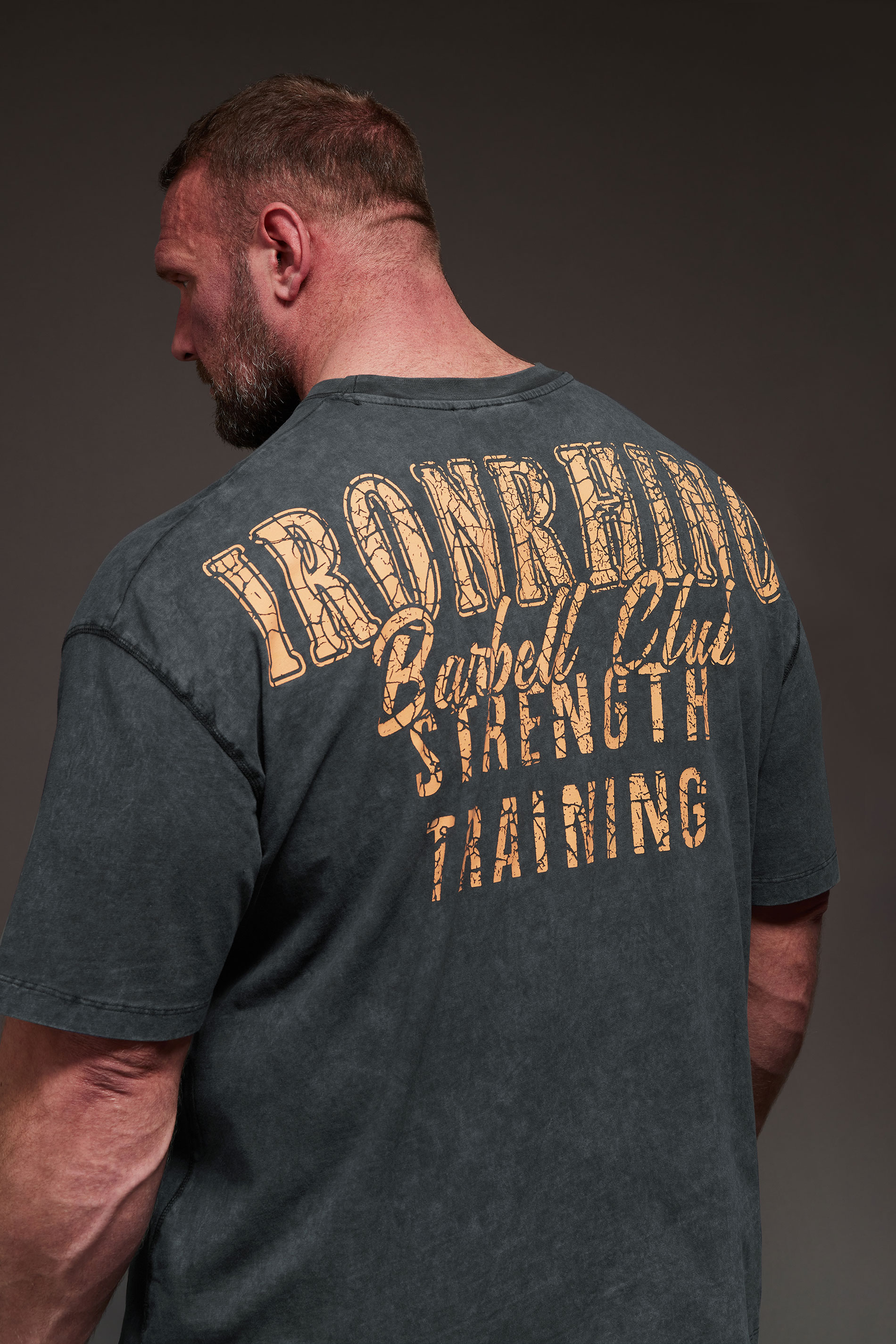 IronRhino Big & Tall Charcoal Grey Acid Wash 'Barbell Club' T-Shirt | BadRhino 1