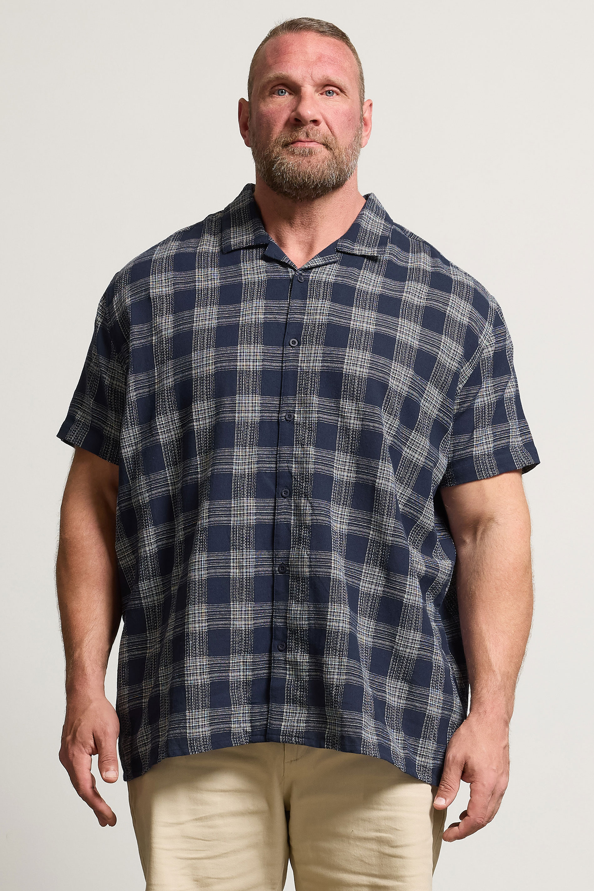 BadRhino Big & Tall Navy Blue Textured Check Print Shirt | BadRhino 2