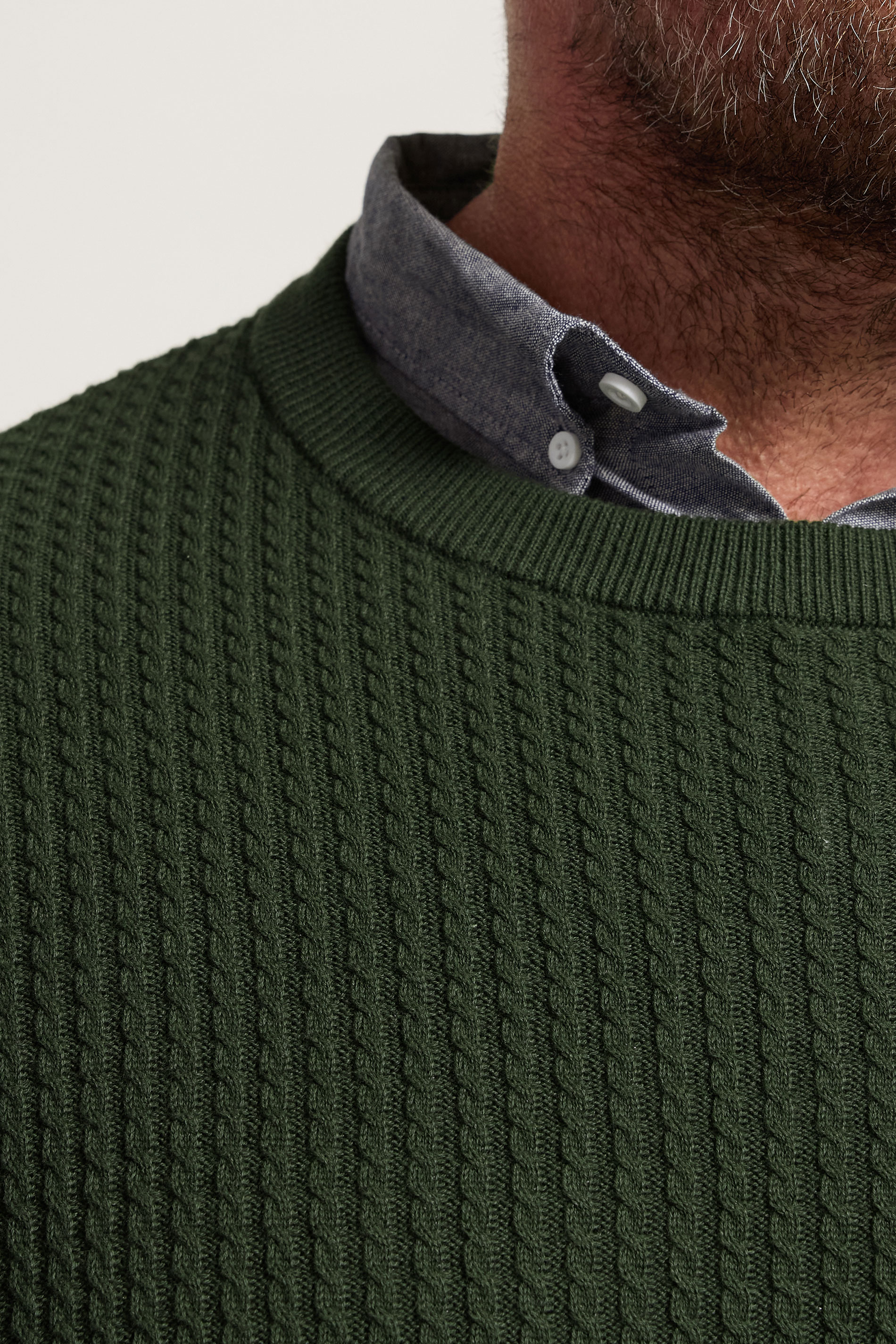 BadRhino Big & Tall Dark Green Cable Knit Mock Shirt Jumper | BadRhino 5