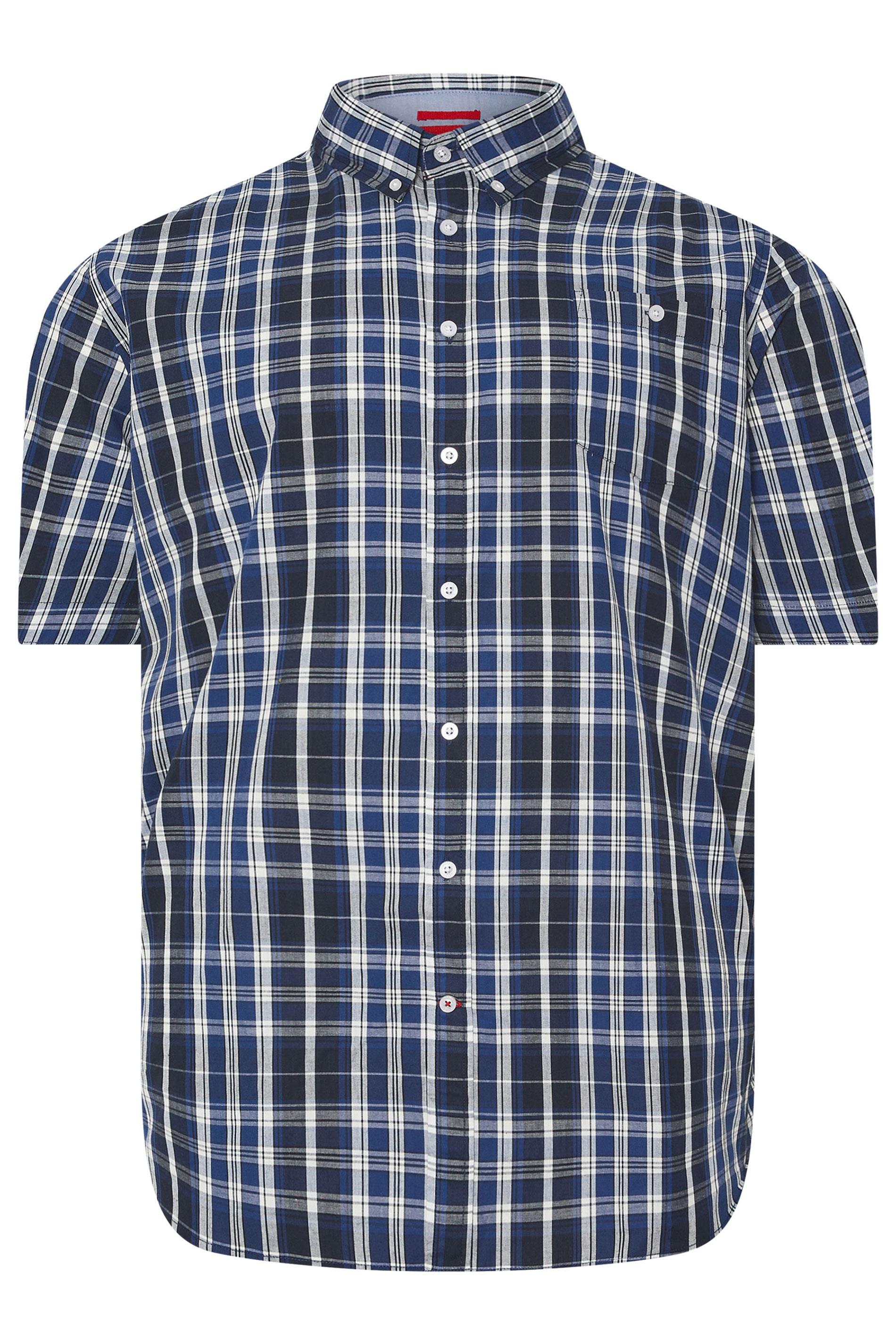 D555 Big & Tall Navy Blue Check Print Shirt | BadRhino 3