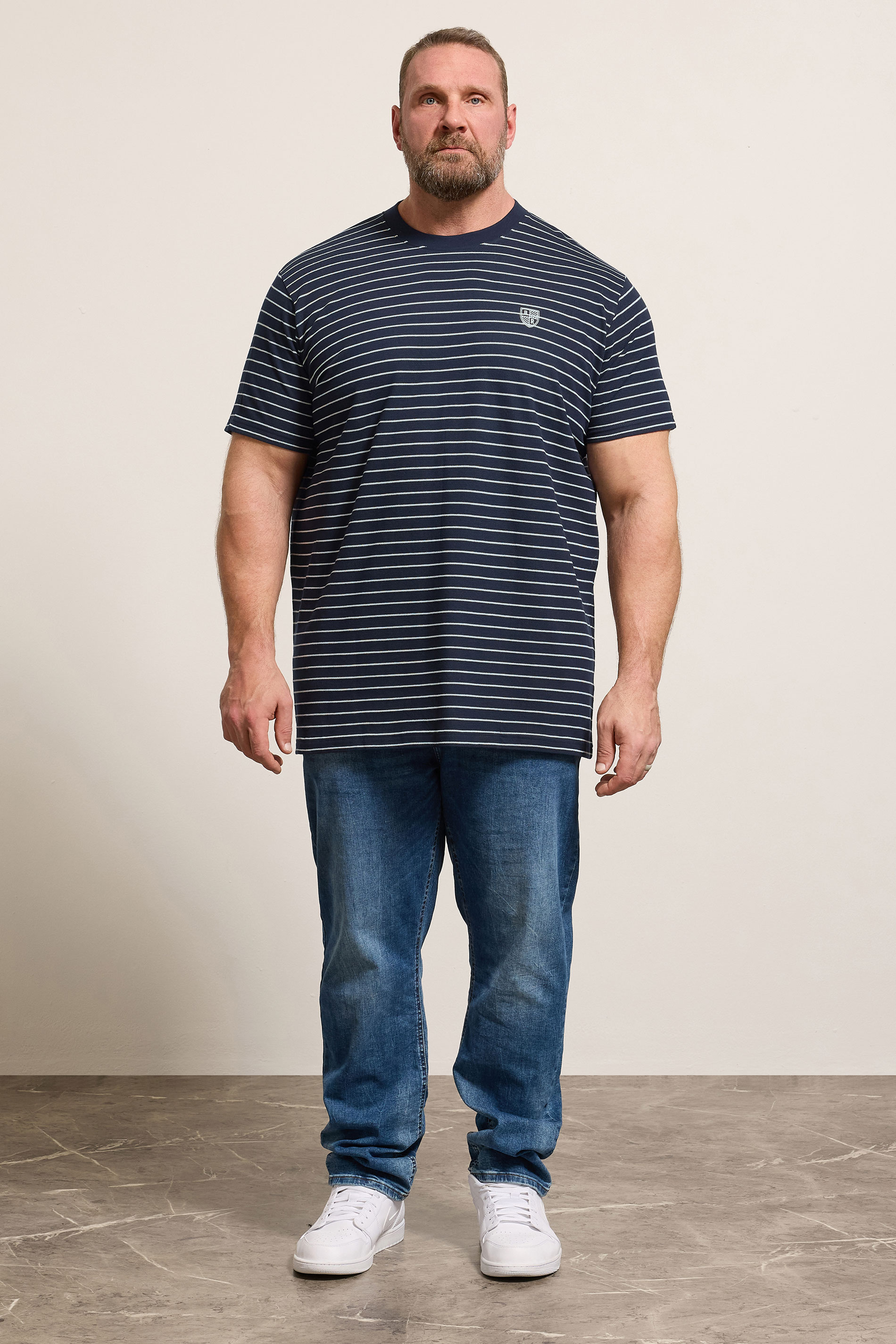 BadRhino Big & Tall Navy Blue Extra Long Stripe Pique T-Shirt | BadRhino 1
