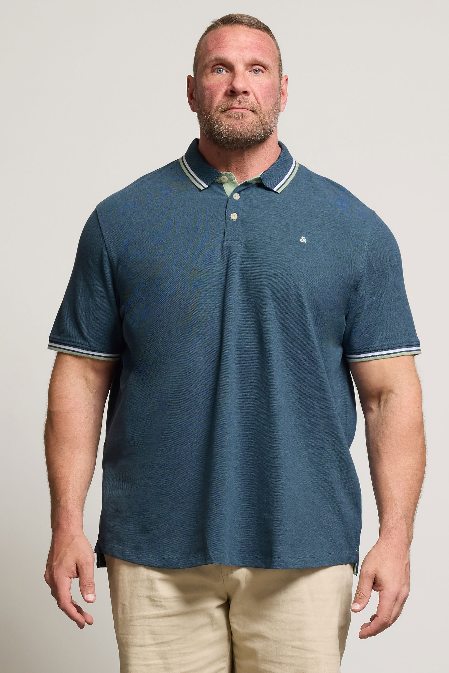 JACK & JONES Big & Tall Oceanview Blue Paulos Polo Shirt | BadRhino 1