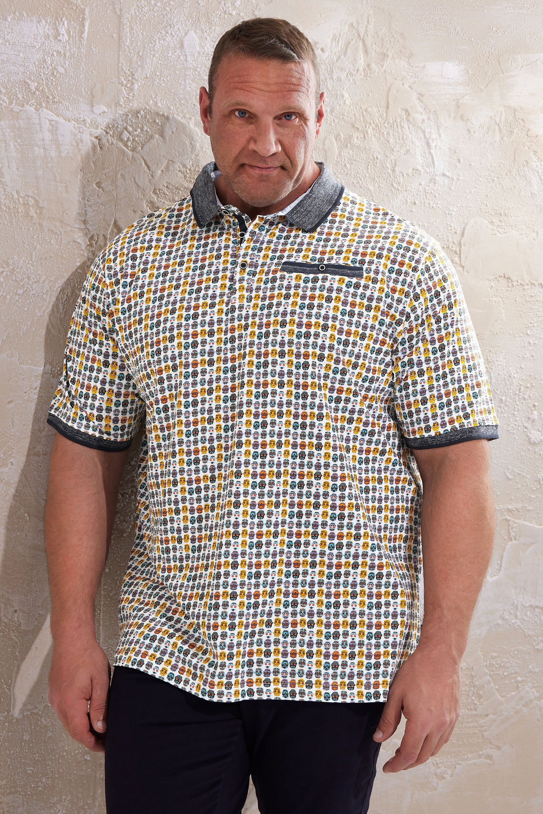 KAM Big & Tall White Skull Print Polo Shirt | BadRhino 1