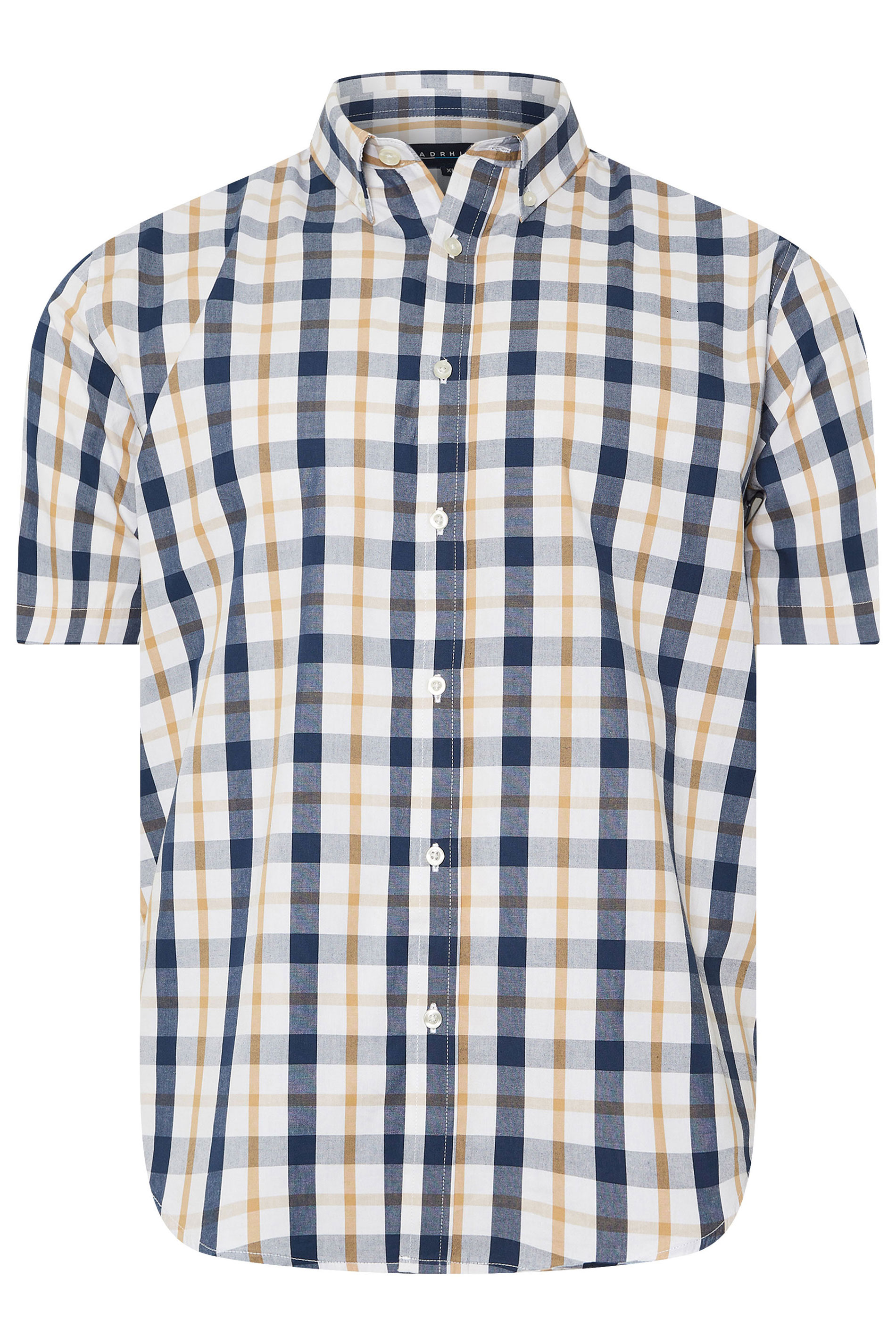 BadRhino Big & Tall Navy Blue & Tan Brown Short Sleeve Check Shirt | BadRhino 6