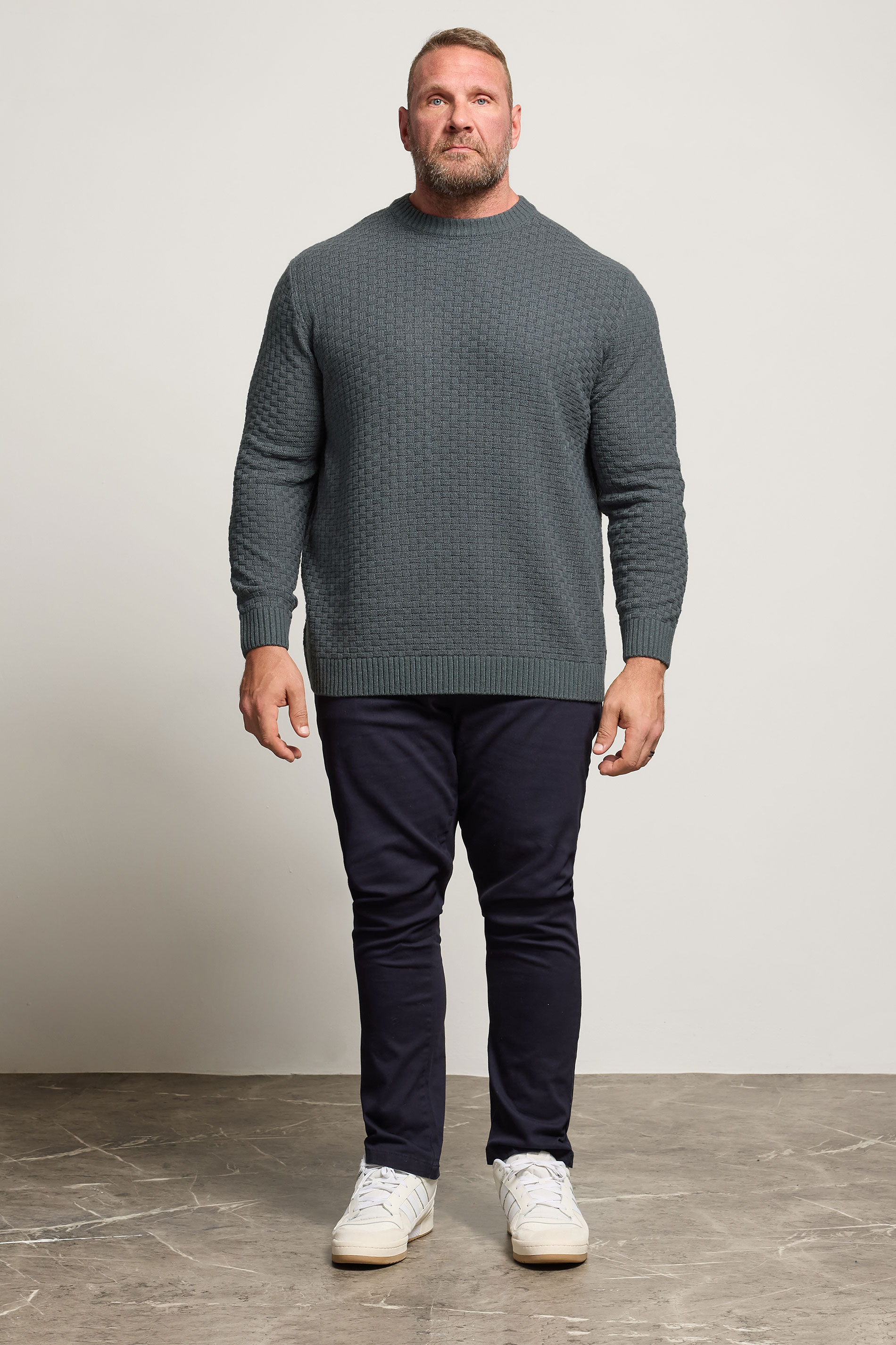 BadRhino Big & Tall Storm Blue Textured Crew Neck Knitted Jumper | BadRhino 2
