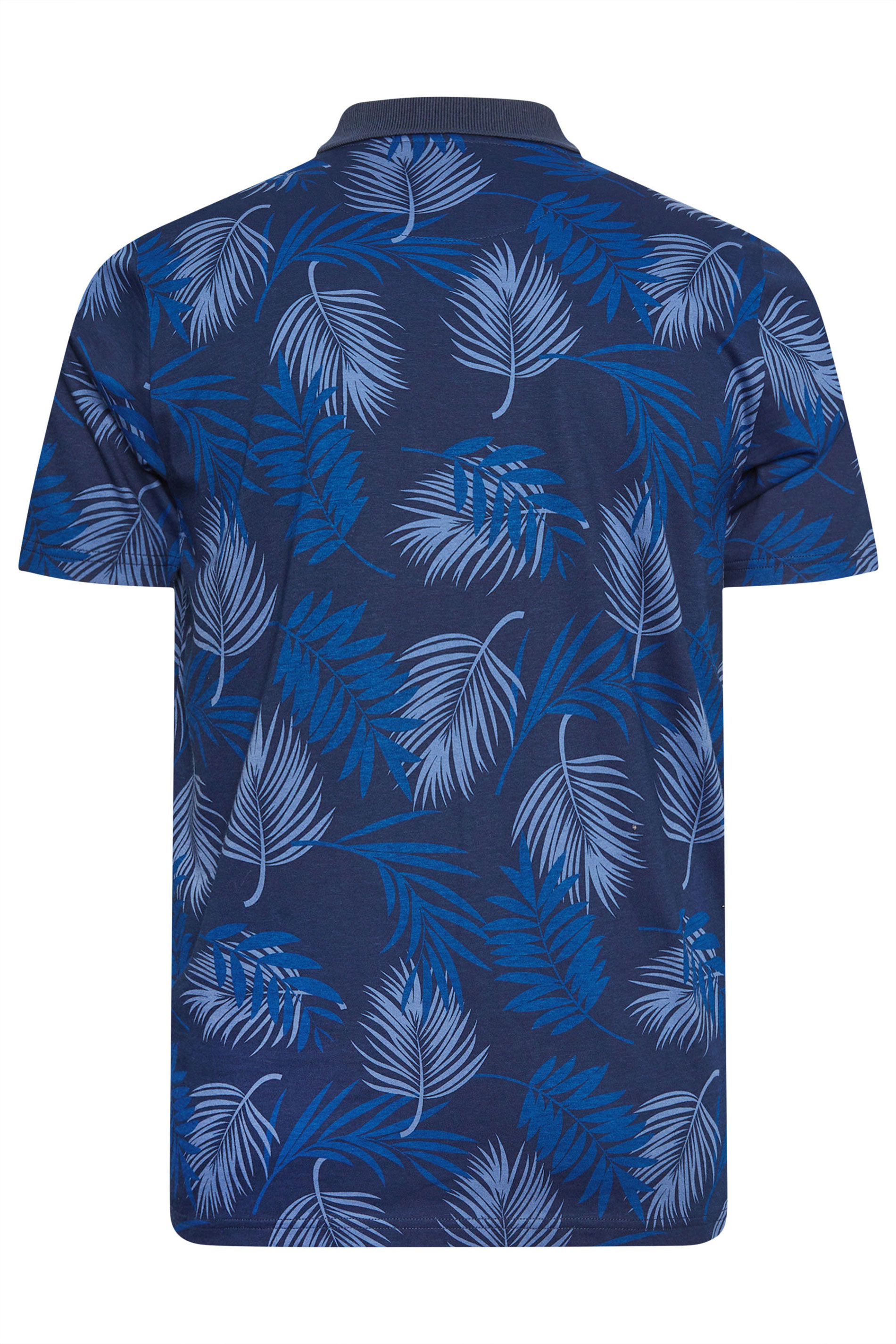 BadRhino Big & Tall Navy Blue Leaf Print Slub Polo Shirt | BadRhino 4