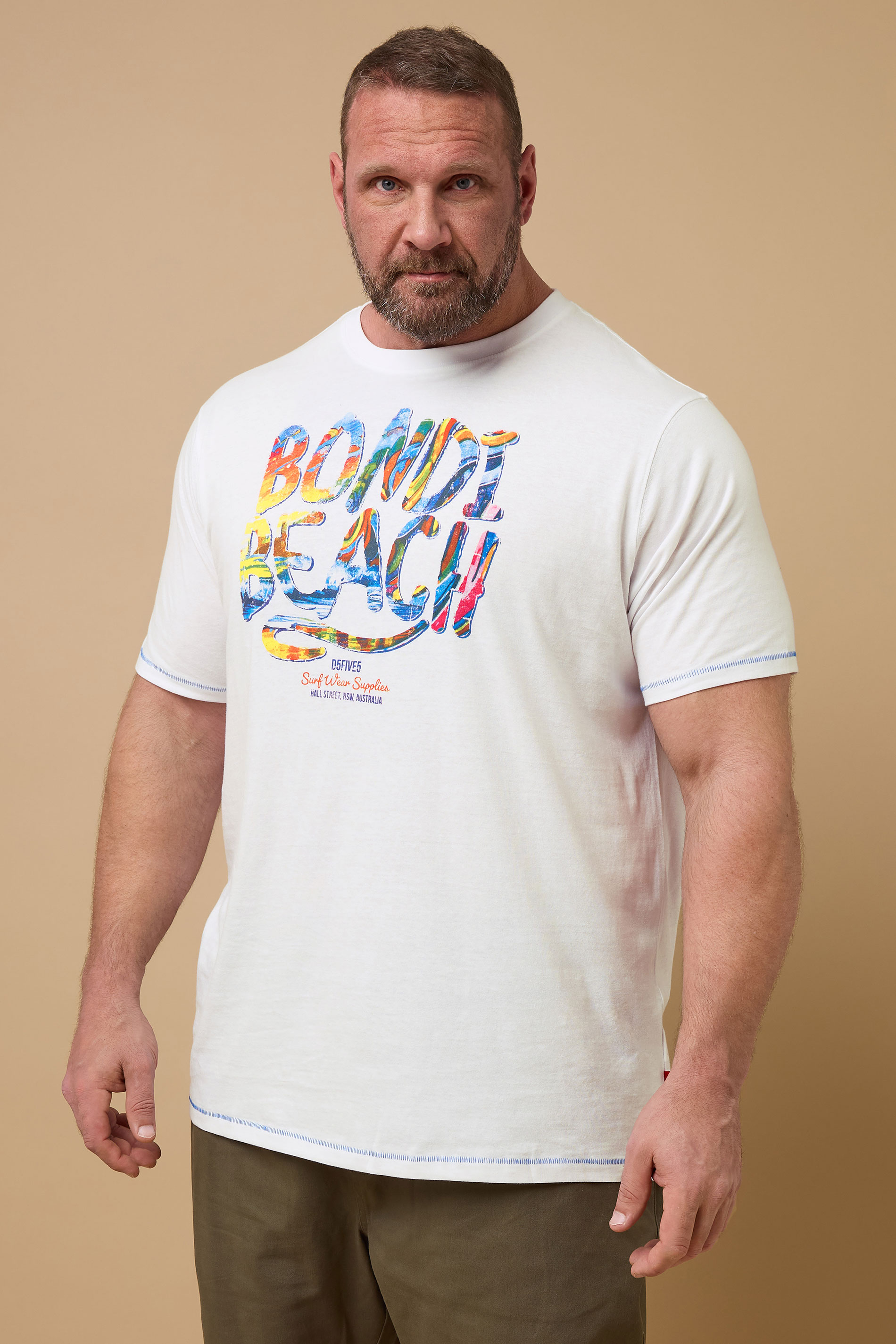 D555 Big & Tall White 'Bondi Beach' T-Shirt | BadRhino 1