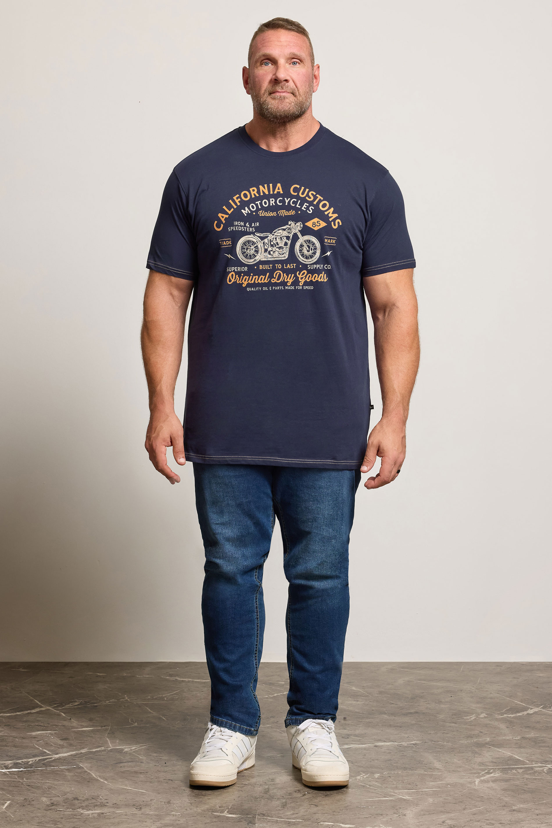 KAM Big & Tall Stone Beige Vintage Denim Graphic Print T-Shirt | BadRhino 2