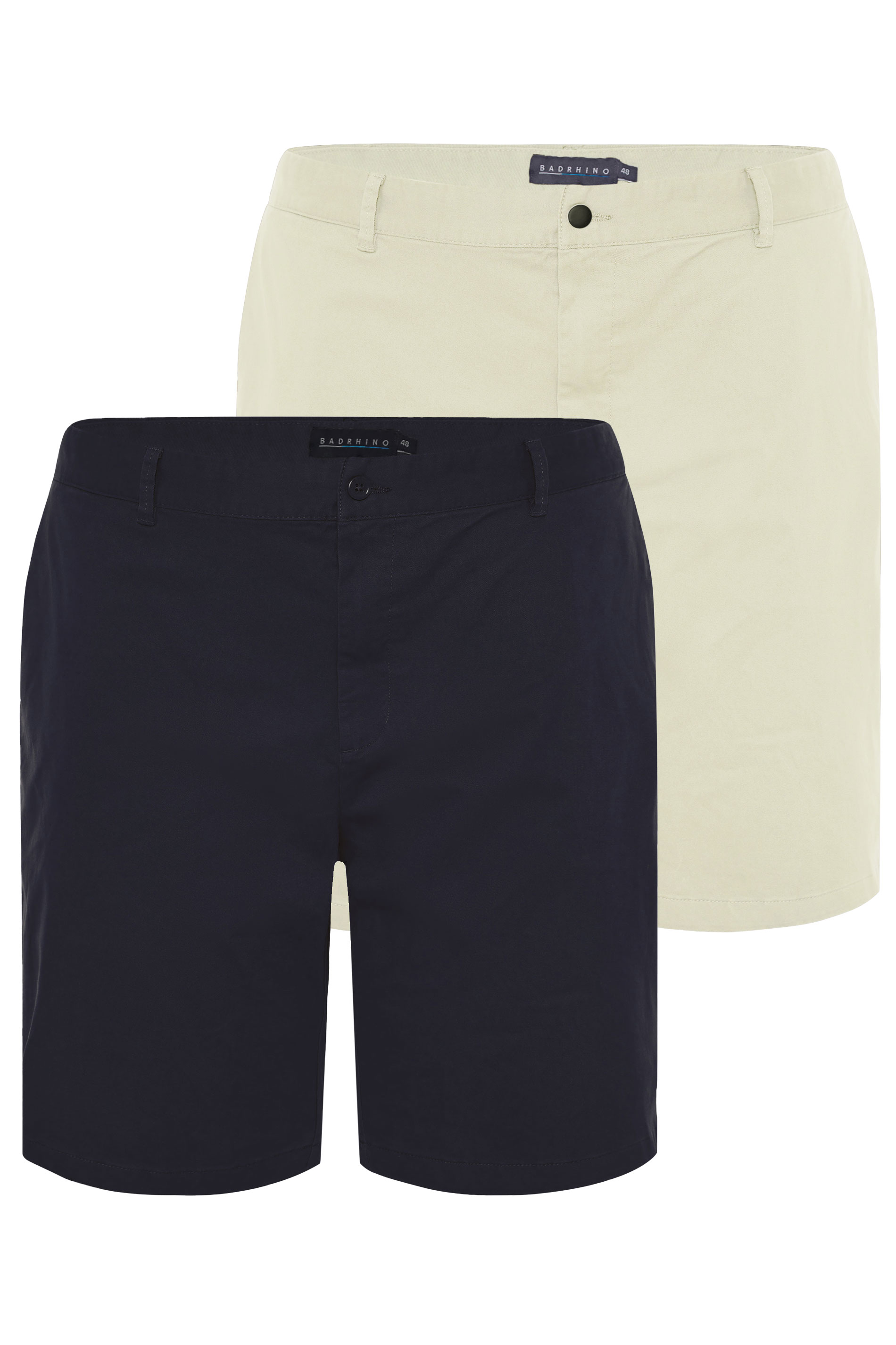 BadRhino Big & Tall 2 PACK Stone Brown & Navy Blue Stretch Chino Shorts | BadRhino 6