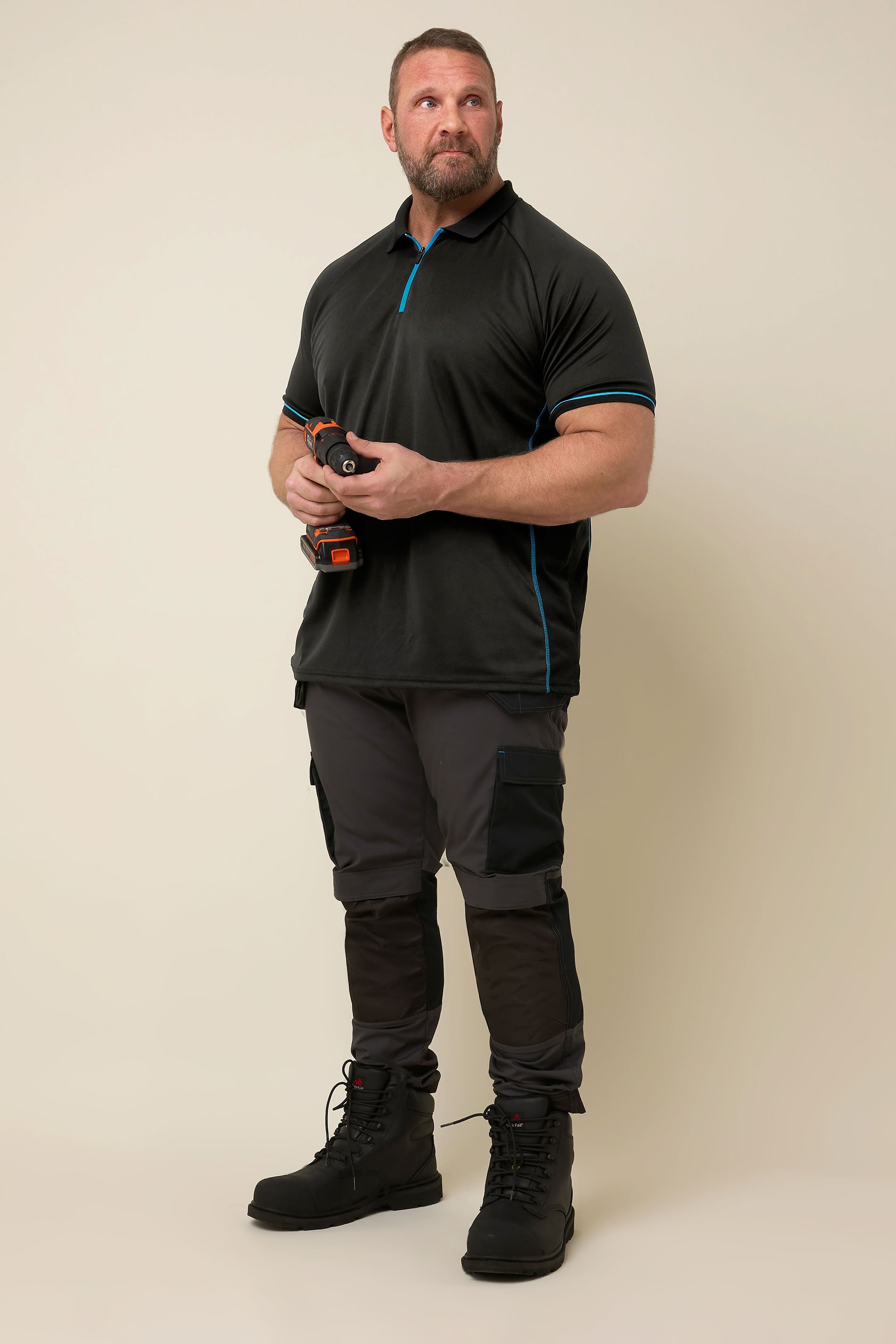 BadRhino Big & Tall Workwear Black Zip Polo Shirt | BadRhino 3