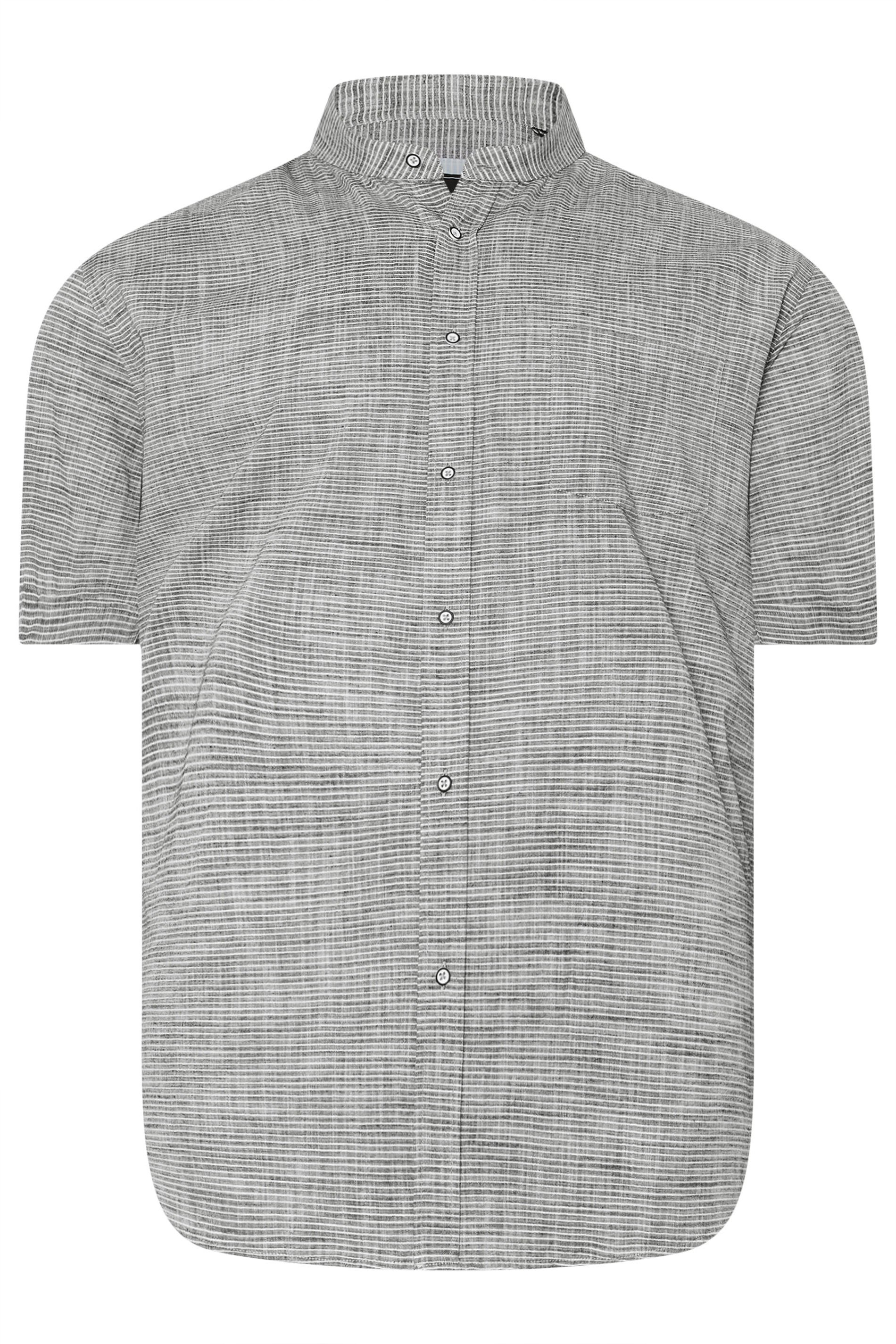 KAM Big & Tall Charcoal Grey Stripe Grandad Collar Shirt | BadRhino 3