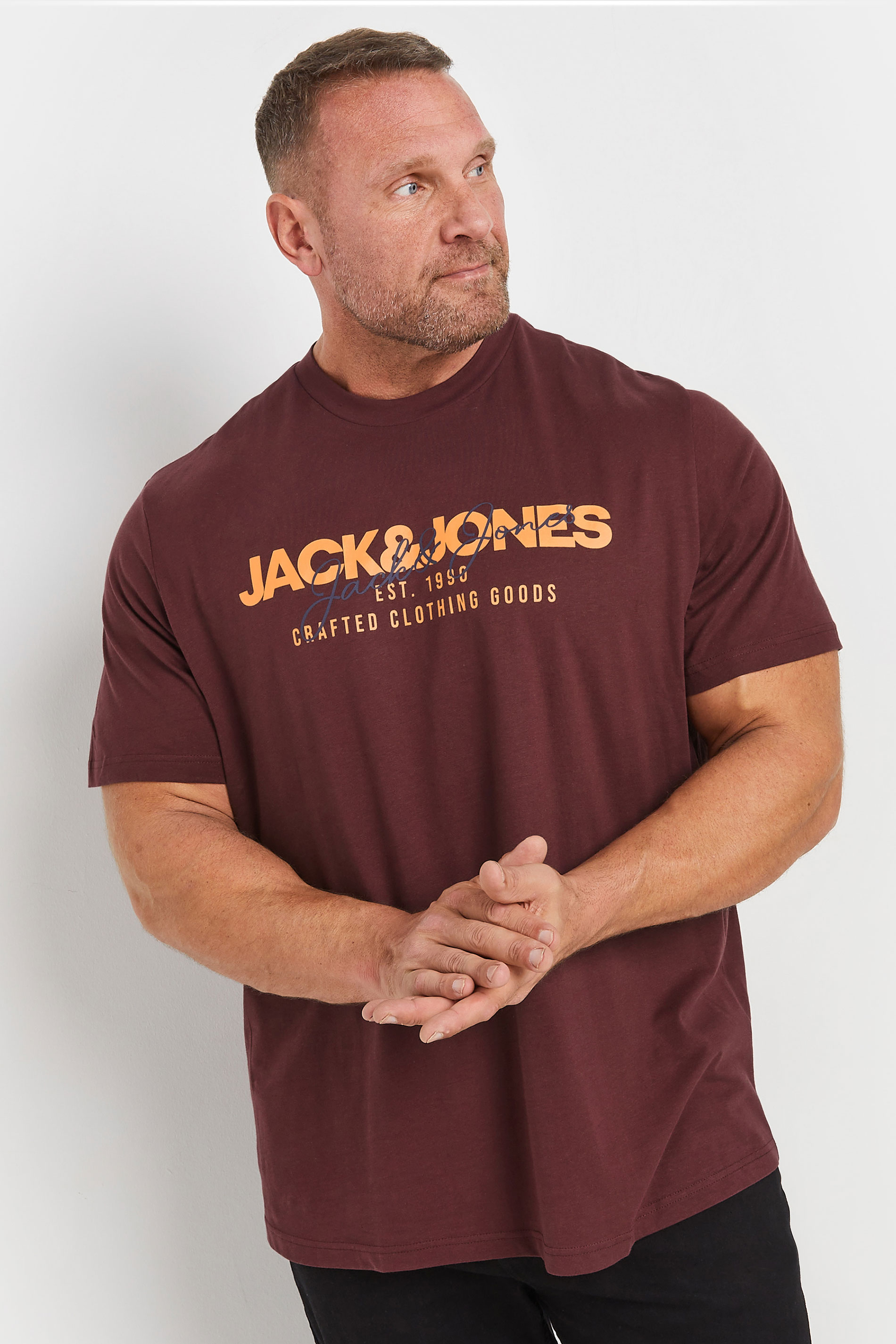 JACK & JONES Big & Tall Wine Red & Navy Blue 3 Pack T-Shirts | BadRhino 2