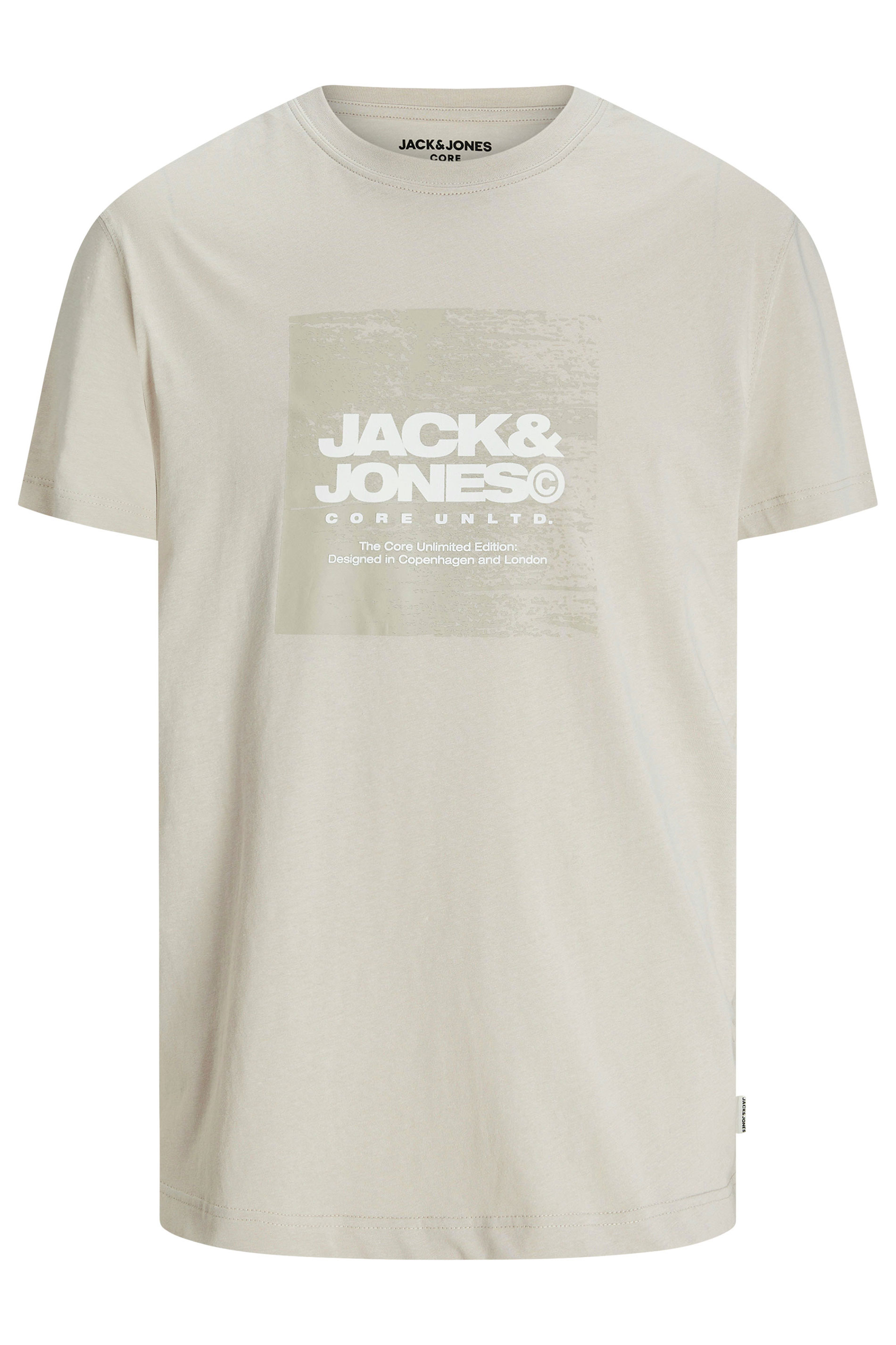 JACK & JONES Big & Tall Natural Cream Logo Printed T-Shirt | BadRhino 2