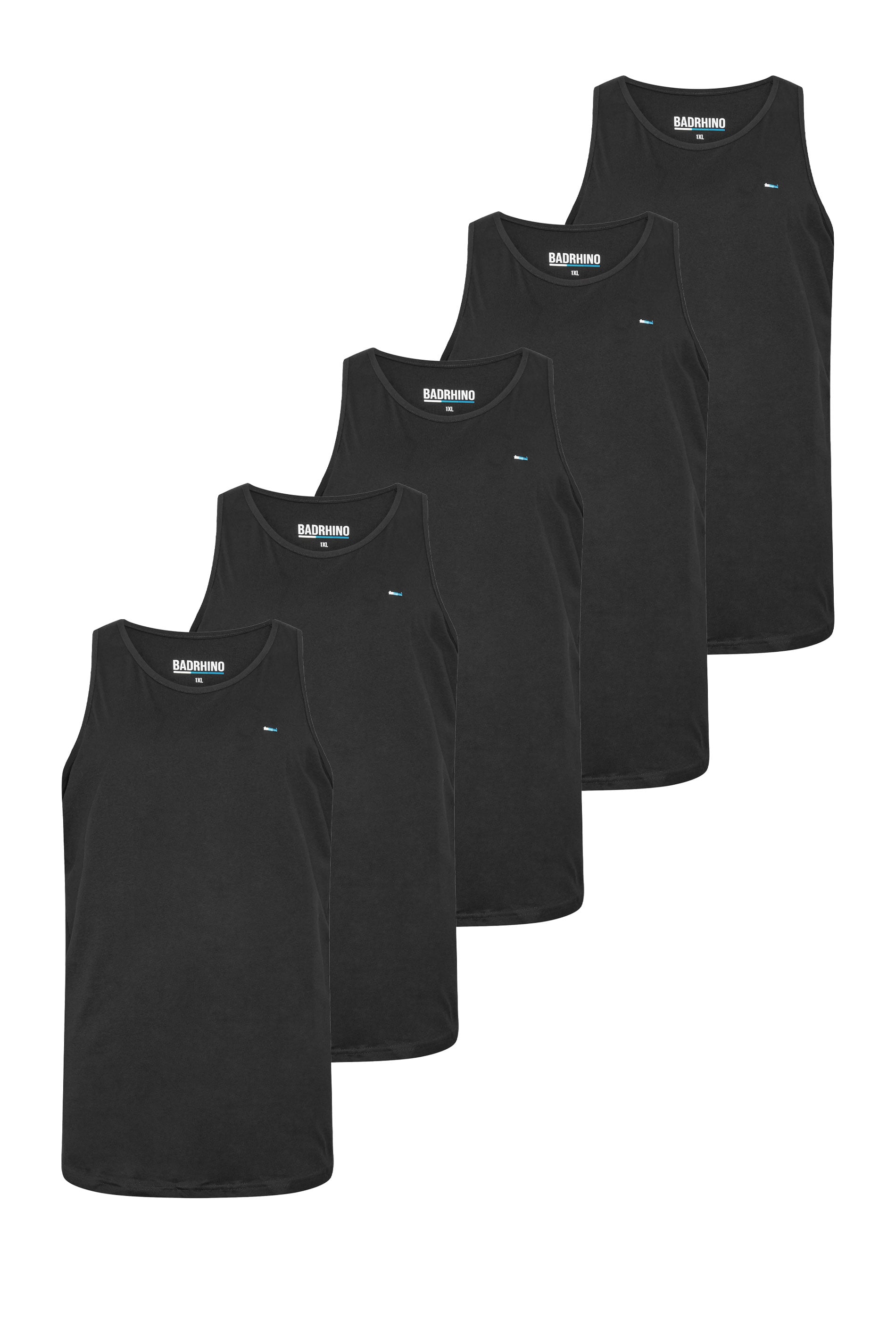 BadRhino Big & Tall 5 Pack Black Extra Long Plain Vest Top | BadRhino 3