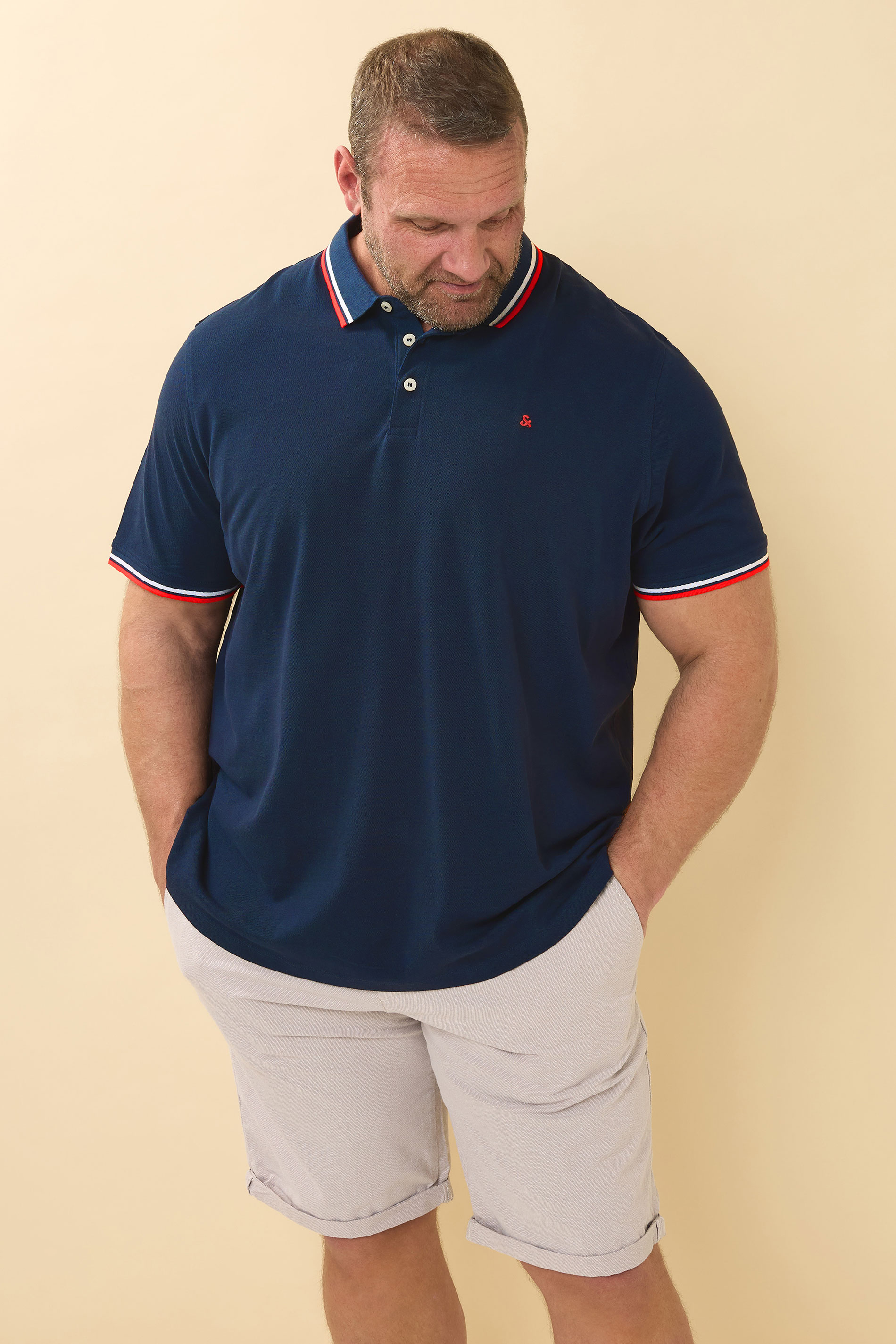 JACK & JONES Big & Tall Navy Blazer Blue Paulos Polo Shirt | BadRhino 1